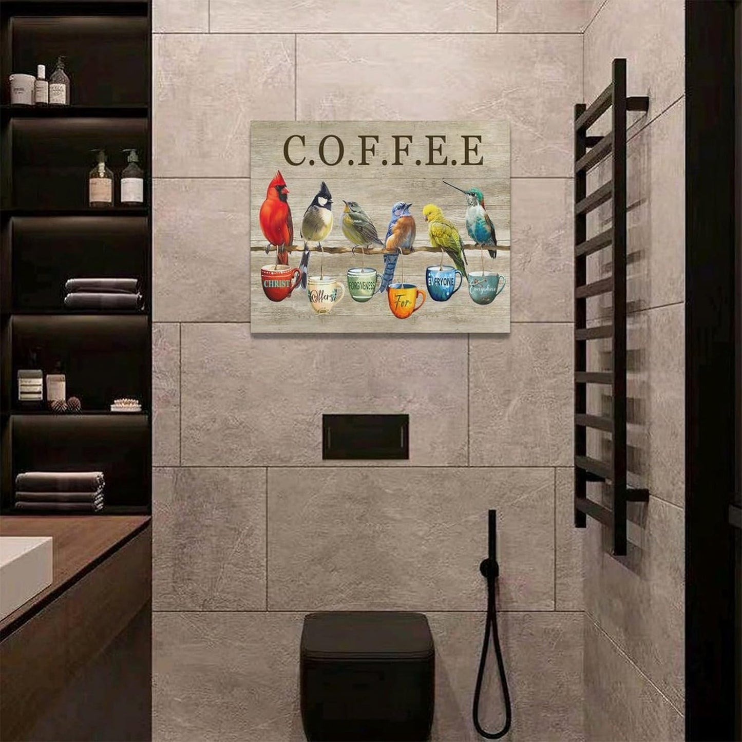 Rustic Bird Coffee Wall Art Kitchen Christ Coffee Pictures Wall Decor Farmhouse Cardinal Hummingbird Canvas Print Painting Artwork for Coffee Bar Living Room Bedroom 16"x20"