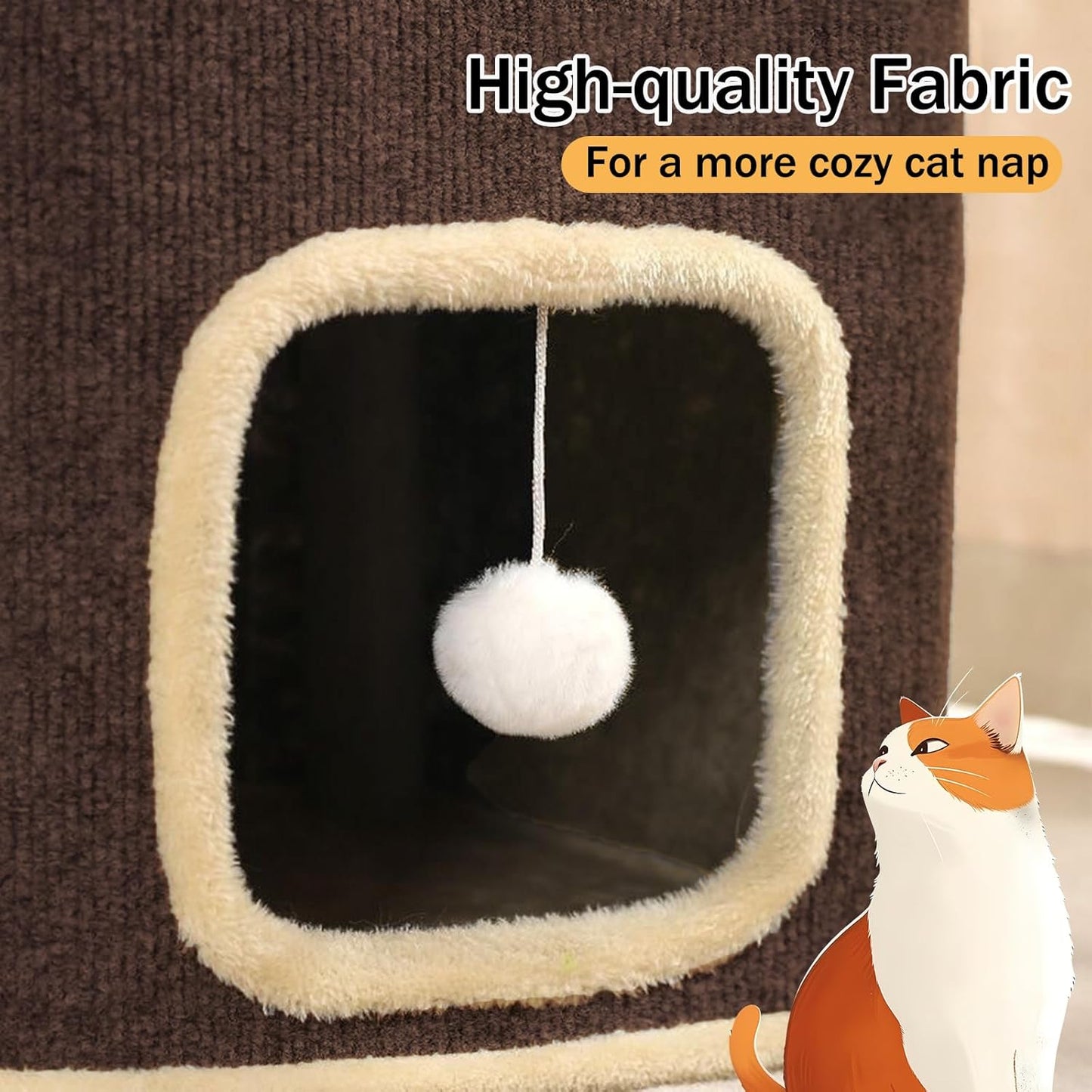 Cat House for Indoor Cats Beds, Multi-Level Cat Condo, Foldable Cave Bed Coffee, 2L