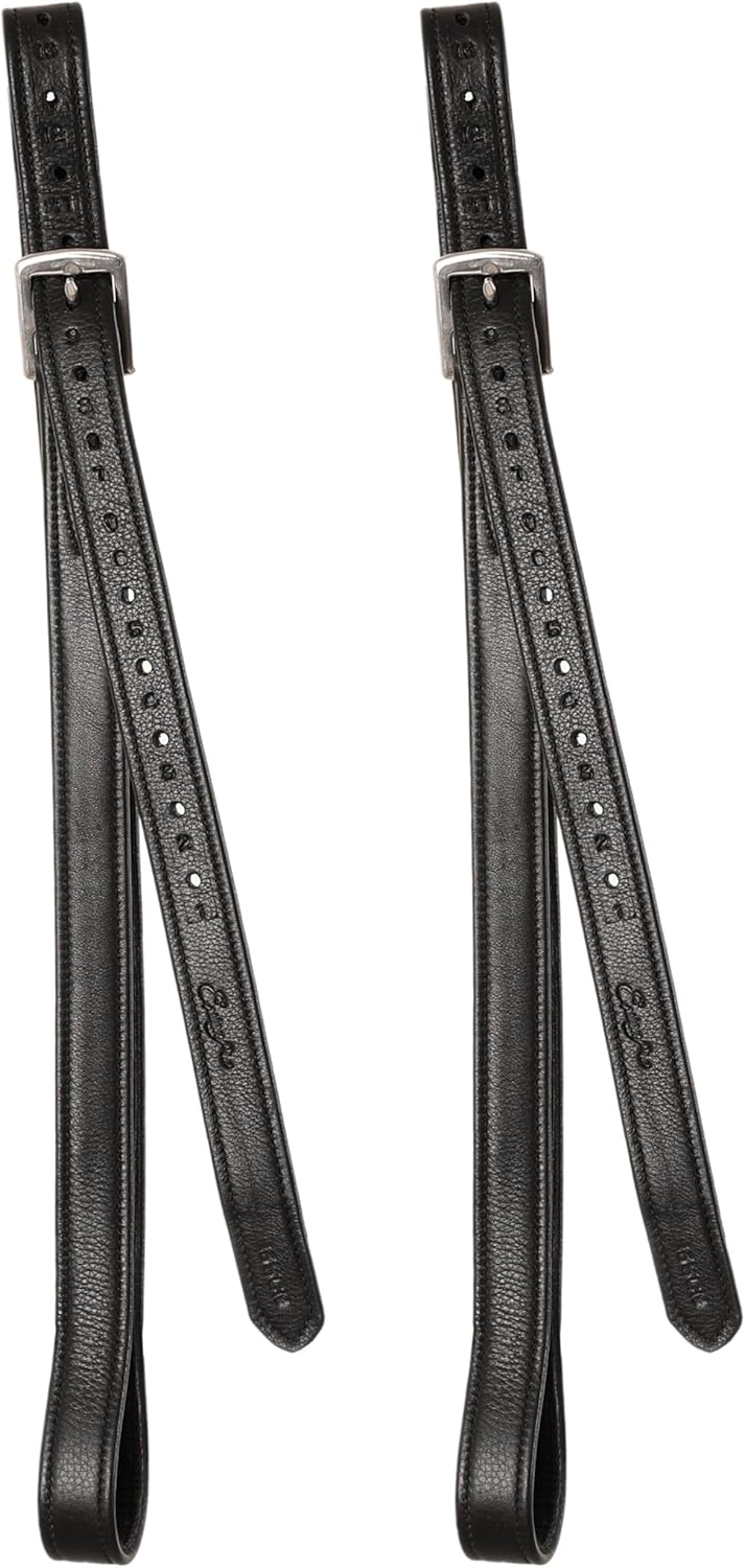 Exion FlexiStrong Stirrup Leathers for English Saddles – 1" Premium Calfskin with Nylon Core – Numbered Holes, Stainless Steel Buckles – Black/Brown – Horse Riding Gear (48"/120cm to 62"/155cm)