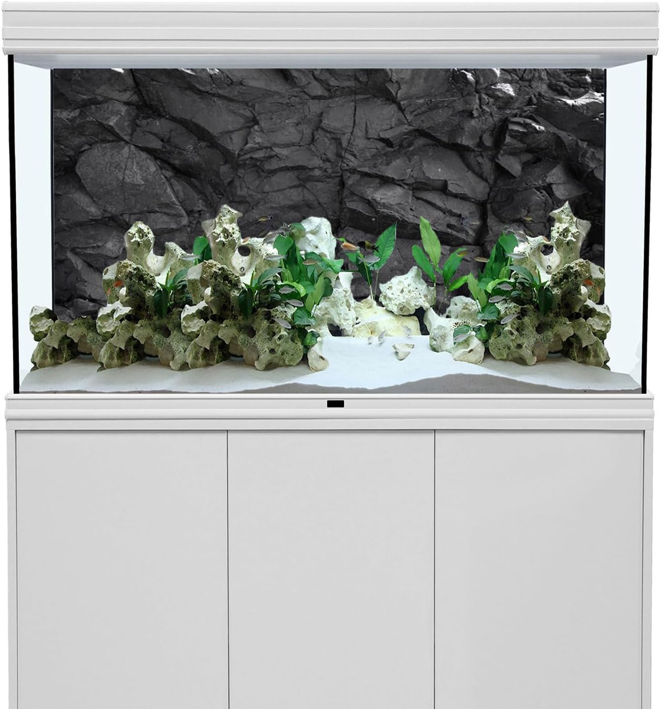 AWERT 36x20 inches Stone Aquarium Background Black Rock Fish Tank Background Rocky Terrarium Background Vinyl