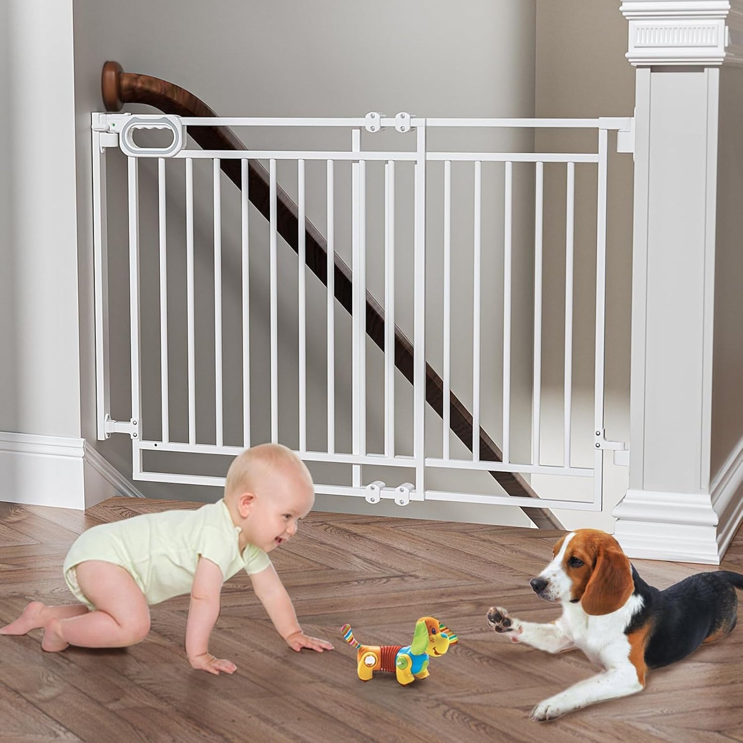 Grownsy Baby Gate for Stairs- No Bottom Bar, Adjustable Width 32” to 48” for Child and Pet, Dog Gate with Auto-Close & One-Hand Operation, Screw-in Installation for Doorways and Indoor Use