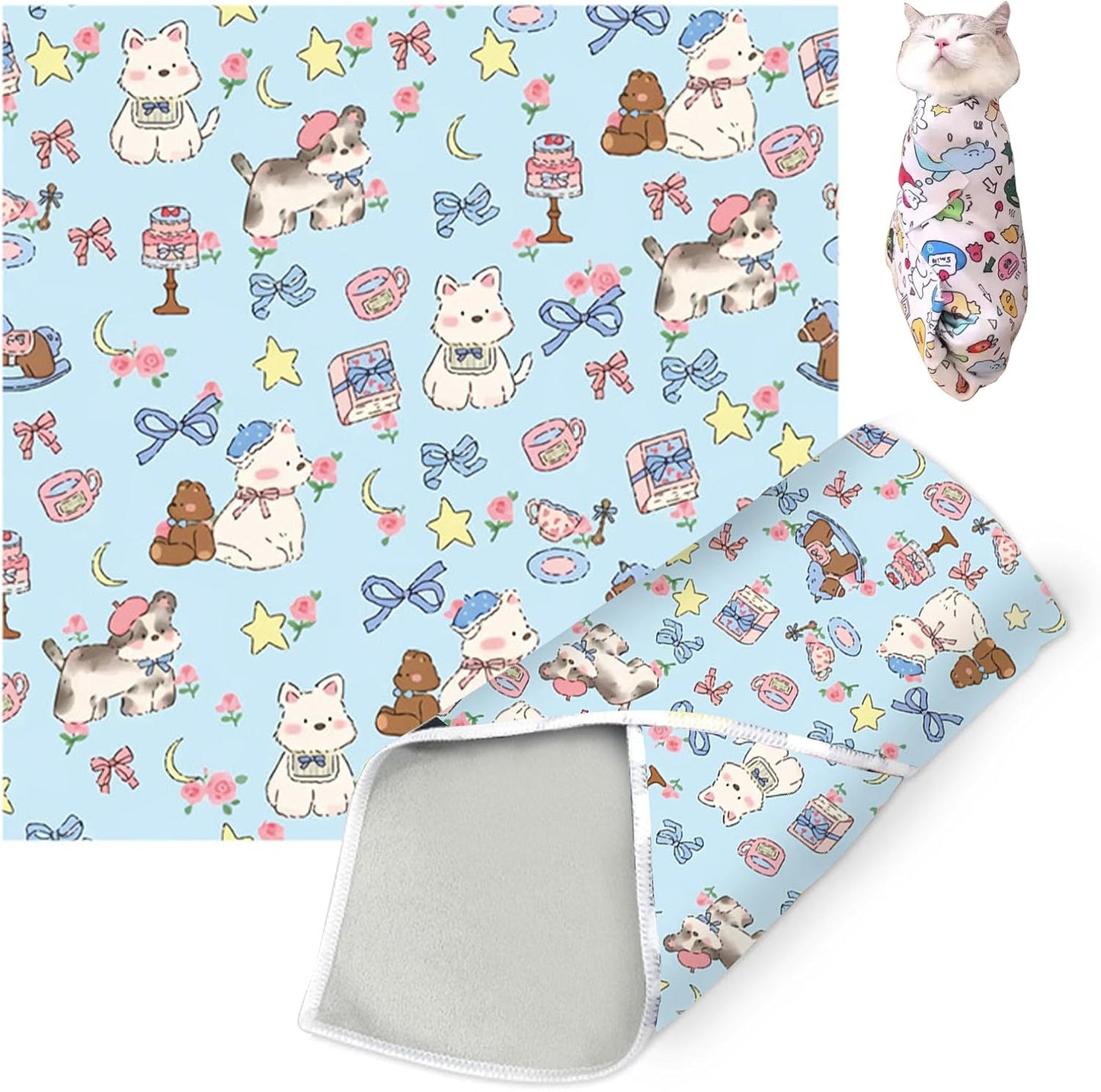 Cat Grooming Wrap, Cat Wrap Self-Adherent, Anti-Scratch Anti-Bite, Anti-Escape Grooming Bag for Cats Nail Clipping, Ear Cleaning, and Teeth Brushing (19.7 × 19.7" Dog)