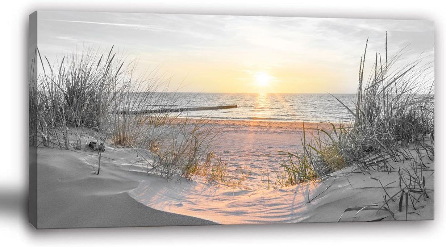 Yxbhhym-Black and White Beach Wall Art Decor for Living Room Sunset Coastal Wall Décor Large Picture Ocean Room Decor Seascape Artwork Sea Scene Painting Print Framed Office Bedroom Decorations