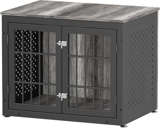 32" Heavy Duty Dog Crate Furniture for Small and Medium Dogs, Metal Kennel for High Anxiety Dogs, Chew Proof Pet Cage Indoor, Decorative Dog Kennel End Table