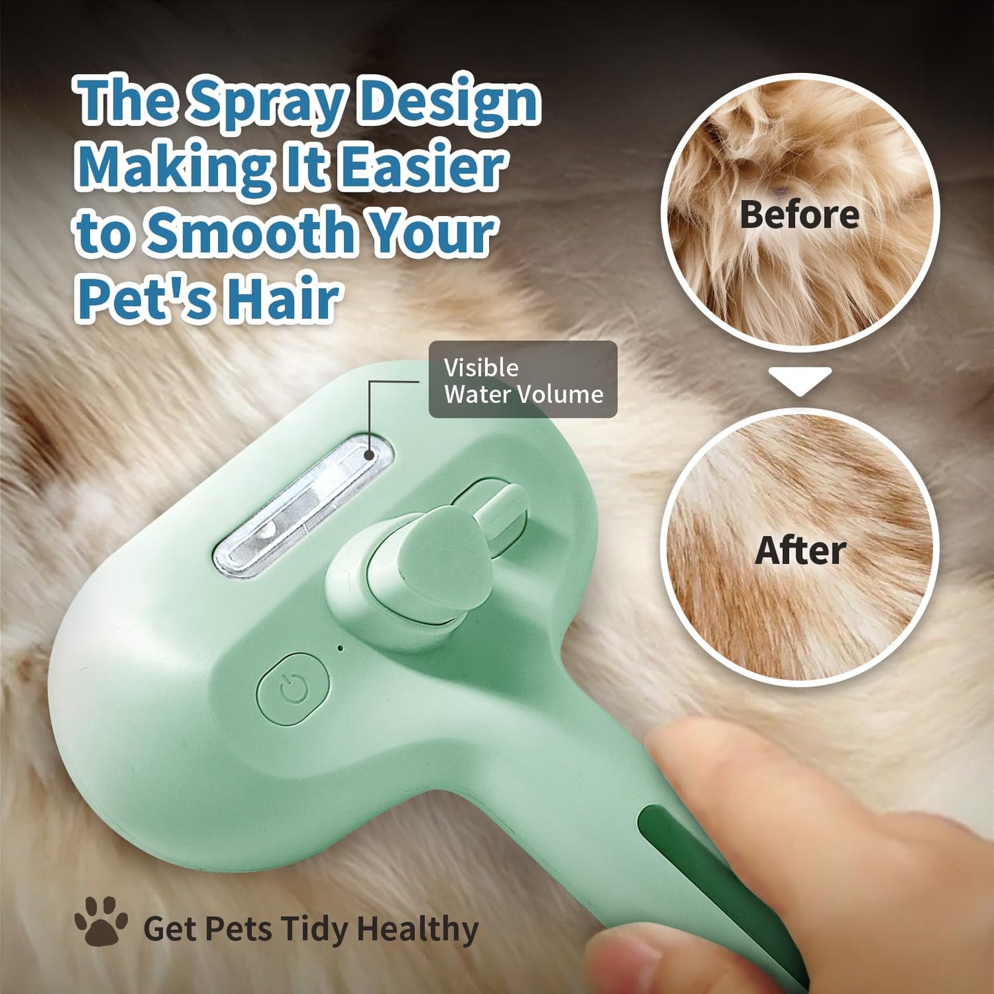 Steam Pet Brush for Shedding, 3 In 1 Self Cleaning Anti-Static Steamy Hair Brush, Reduces Loose Hair and Shedding for Long and Short Hair Pets Grooming, Green