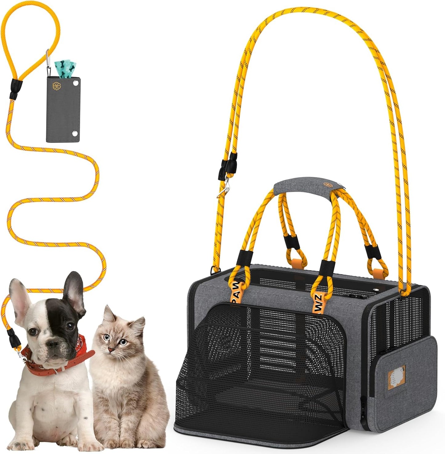 PAWZIDEA Expandable Pet Carrier w/ID Card, 18x11x11 in Small Dog Carrier TSA Airline Approved, Top Load Cat Carrier for 2 Cats Under Seat, Soft-Sided Collapsible Puppy Car Seat Dog Travel Bag, Up 15lb