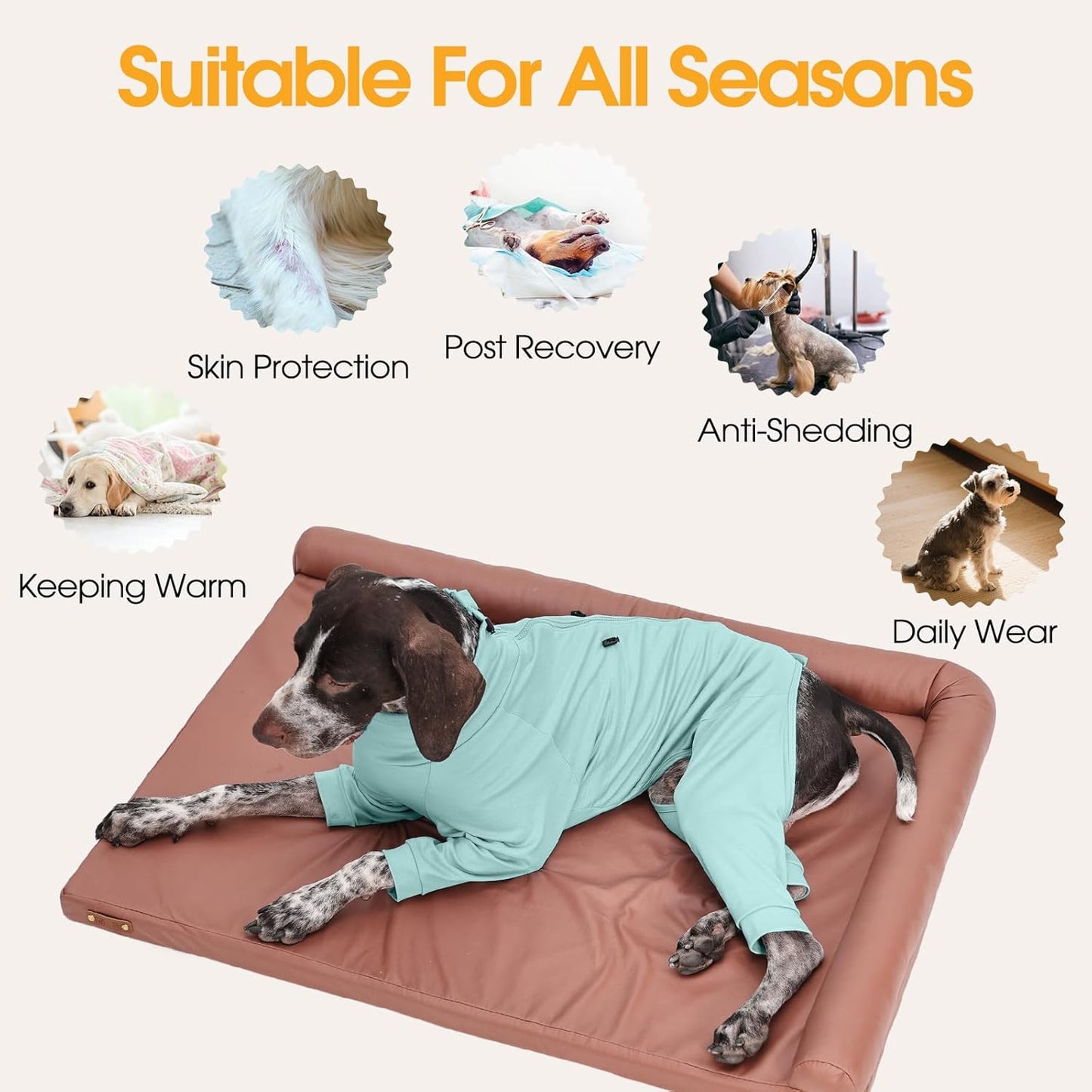 Medium Dog Pajamas with Back Zipper & Adjustable Drawstrings, Soft Dog Onesie Pjs, Easy On/Off Comfy Anti-Licking Dogs Outfits Jammies Shedding Suits, Beagle, Springer Spaniel, Green L