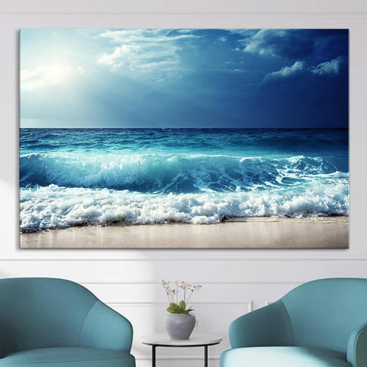 Nature Wall Art Prints - Ocean Forest Mountain Lake Canvas Landscapes - Small to Extra Large Living Room Bedroom Kitchen Bathroom Décor (Summer Ocean Beach, 20L" x 30W")