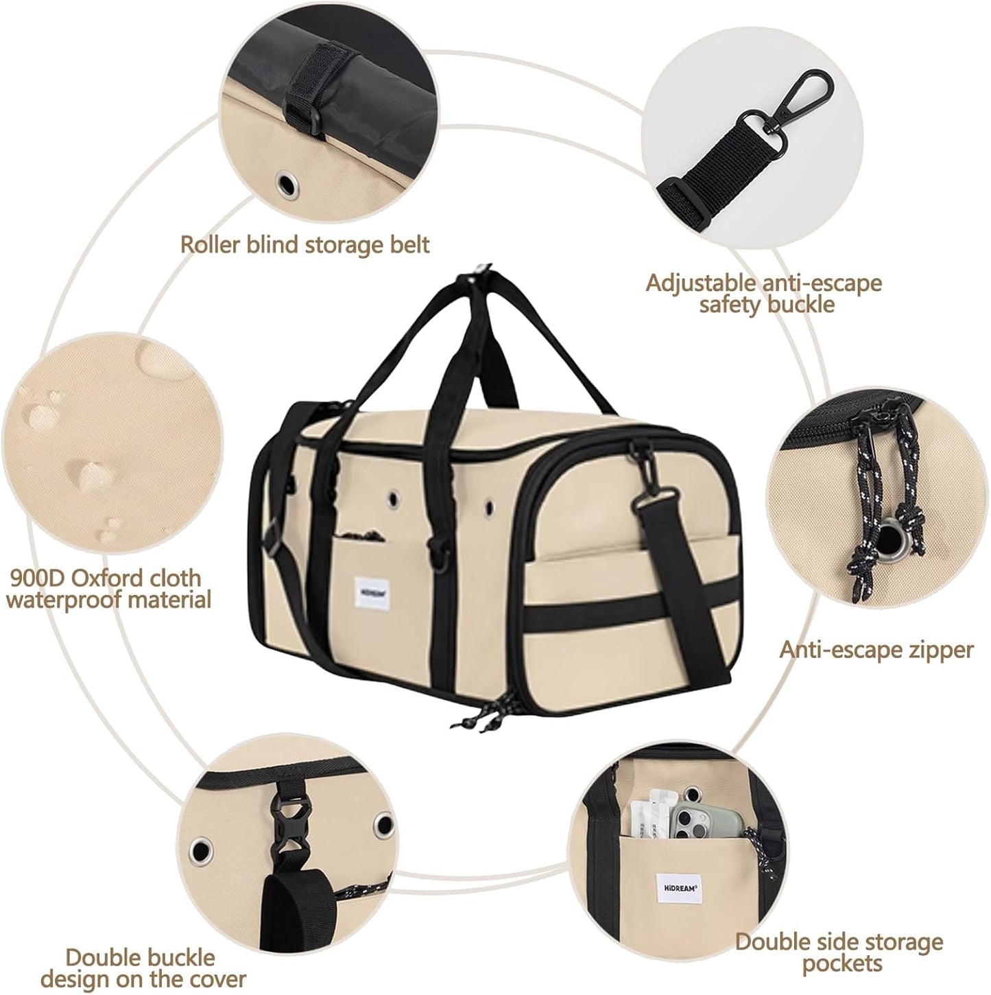 Pet Carrier Bag, Foldable Cat Bag Airline Approved, Soft-Sided Cat Travel Bag, Washable Dog Carrier Privacy Protection for Home Outdoor Travel(S, Brown)