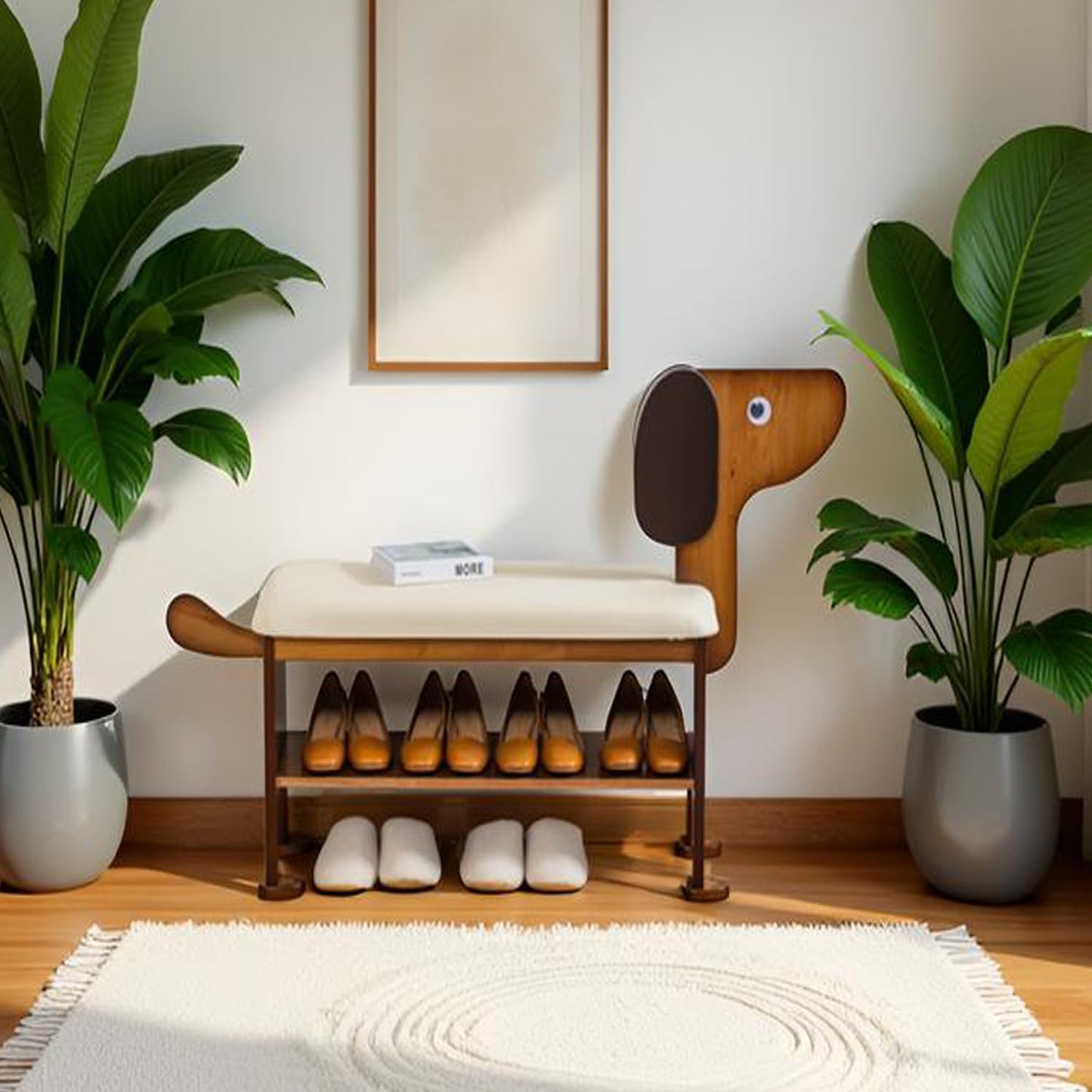 latifolia Puppy Shoe Bench, 2-Tier Solid Wood Entryway Organizer, Cute Pet-Shaped Shoe Bench for Hallway & Living Room,(31.50 inch)