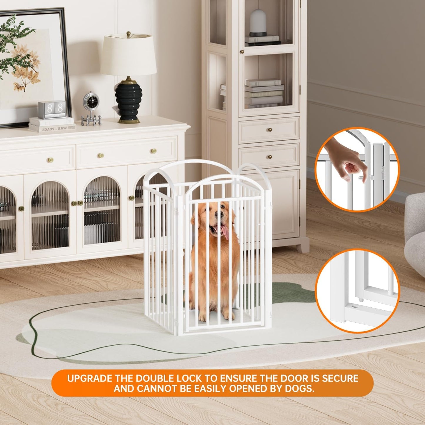 4 Panles Full Matel Freestanding Dog Gates with Door, 96"Extra Wide 36"Tall Free Standing Dog Pet Gate for Indoor & Outdoor. Foldable Pet Fences for Doorways, House, Stairs, Porch, Deck, Yard