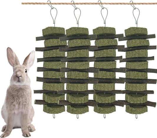 Rabbit Chew Toys for Teeth Grinding Bunny Treats 100% Natural Wood Timothy Grass Treats for Guinea Pigs Chinchillas Hamsters 4pcs