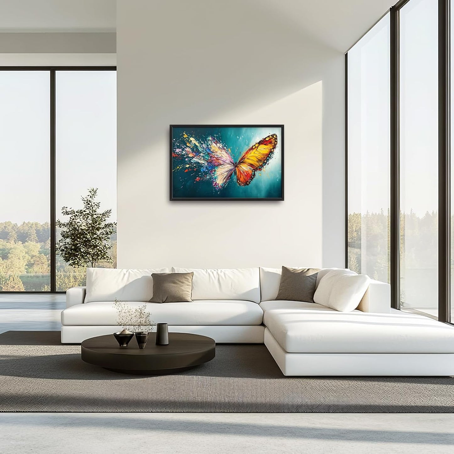 Extra Large Framed Abstract Butterfly Wall Art,Colorful Graffiti Wall Decor,Splashing Wings Pictures for Living Room,Canvas Print Painting Modern Artwork Bedroom Office Bathroom Home Decor 36L x24W