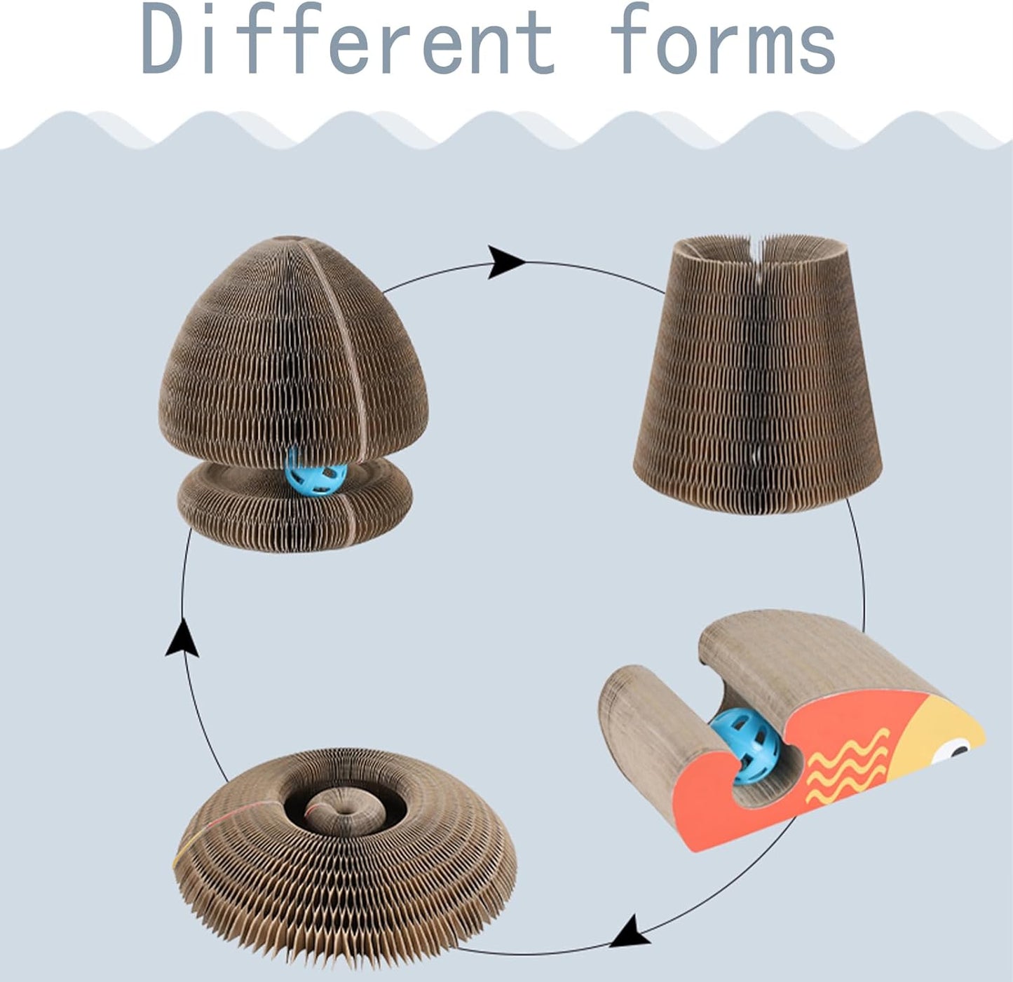 Kitty Curls Cat Toy Kurlz, Interactive Scratch Pad, Foldable Accordion,Cat Recyclable Scratcher with Ball (Orange)