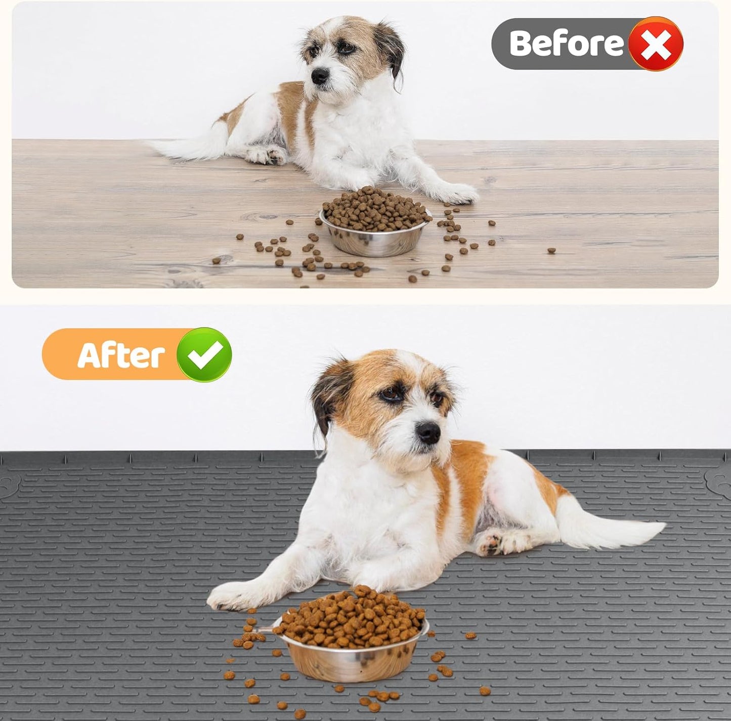 Dog Food Mat, Extra Large 40" x 28" Silicone Pet Feeding Mat with Raised Edge Pet Placemat for Small, Medium, and Large Pets Non-Slip, Easy to Clean (Dark Grey)