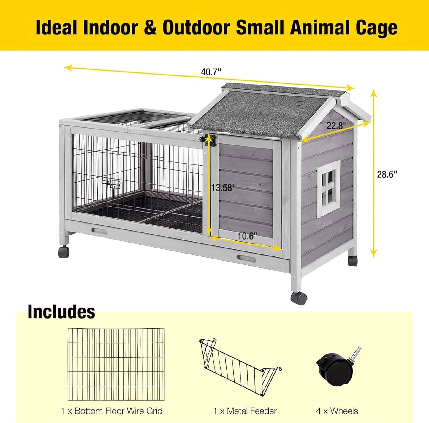 Aivituvin Rabbit Hutch Indoor Bunny Cage Outdoor Bunny House with Wire Floor Leakproof Plastic Tray