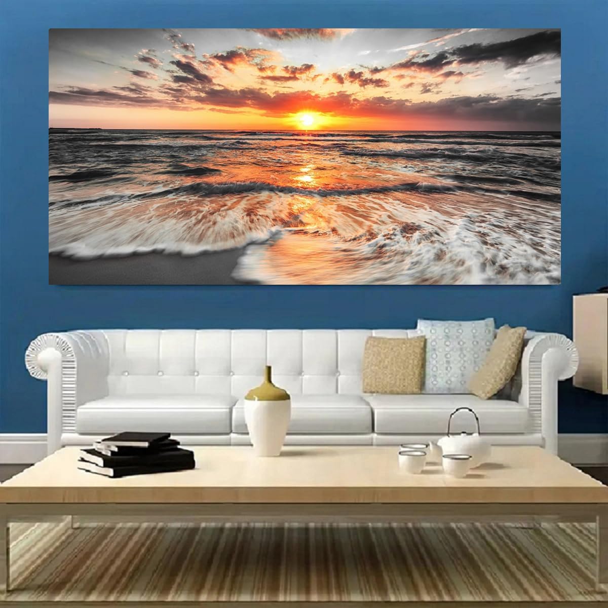 Yxbhhym-Bedroom Wall Art Beach Wall Art Black and White Sunset Canvas Prints Art Seascape Prints Poster Ocean Room Decor Painting Large Pictures for Living Room Wall Decoration Office Décor