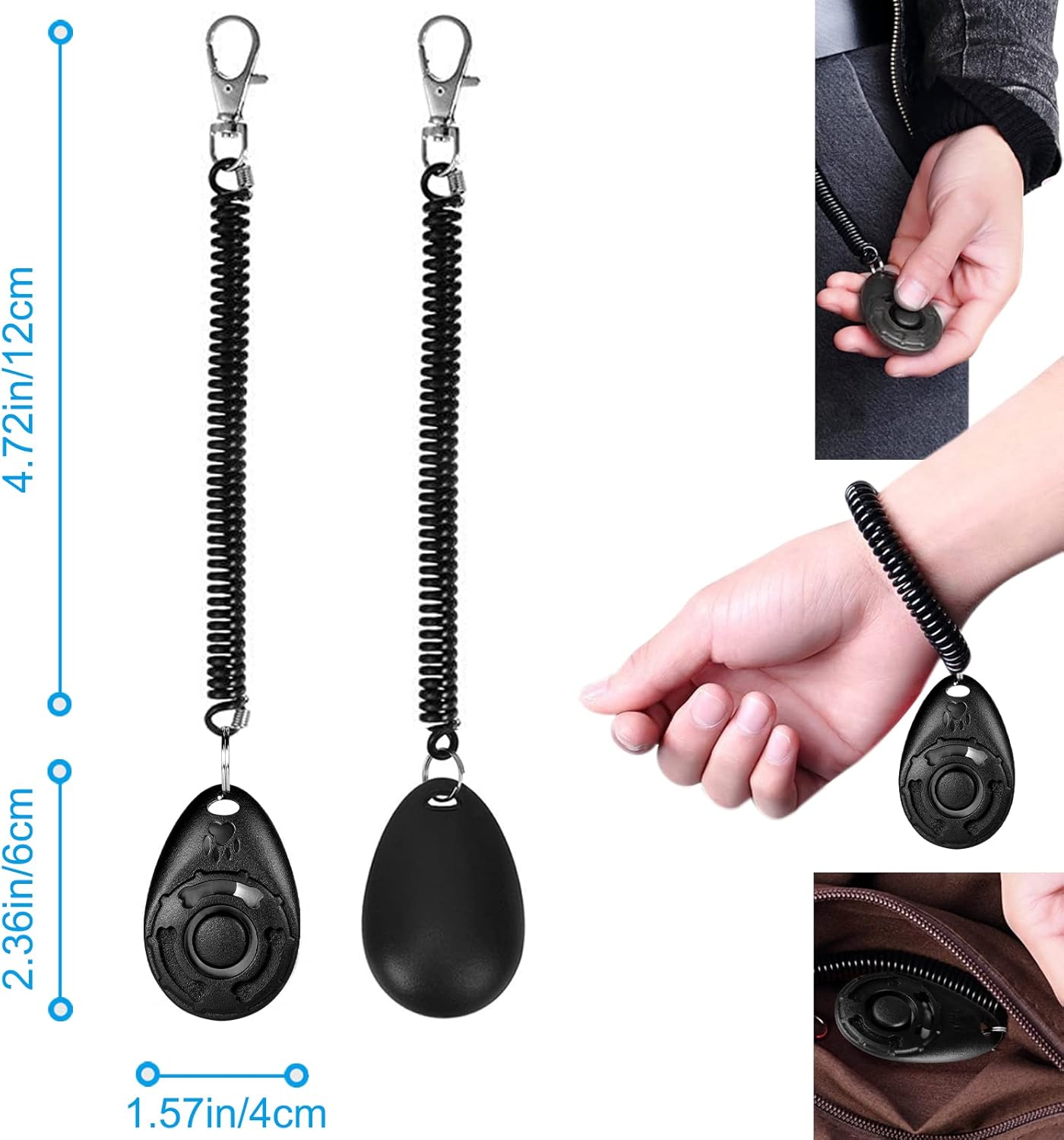Dog Clicker for Training, 2 Pack Dog Training Clicker, Clicker Dog Training with Wrist Strap, Pet Training Clicker, Perfect for Dog Cat Puppies Behavioral Training (Black and Water Lake Blue)
