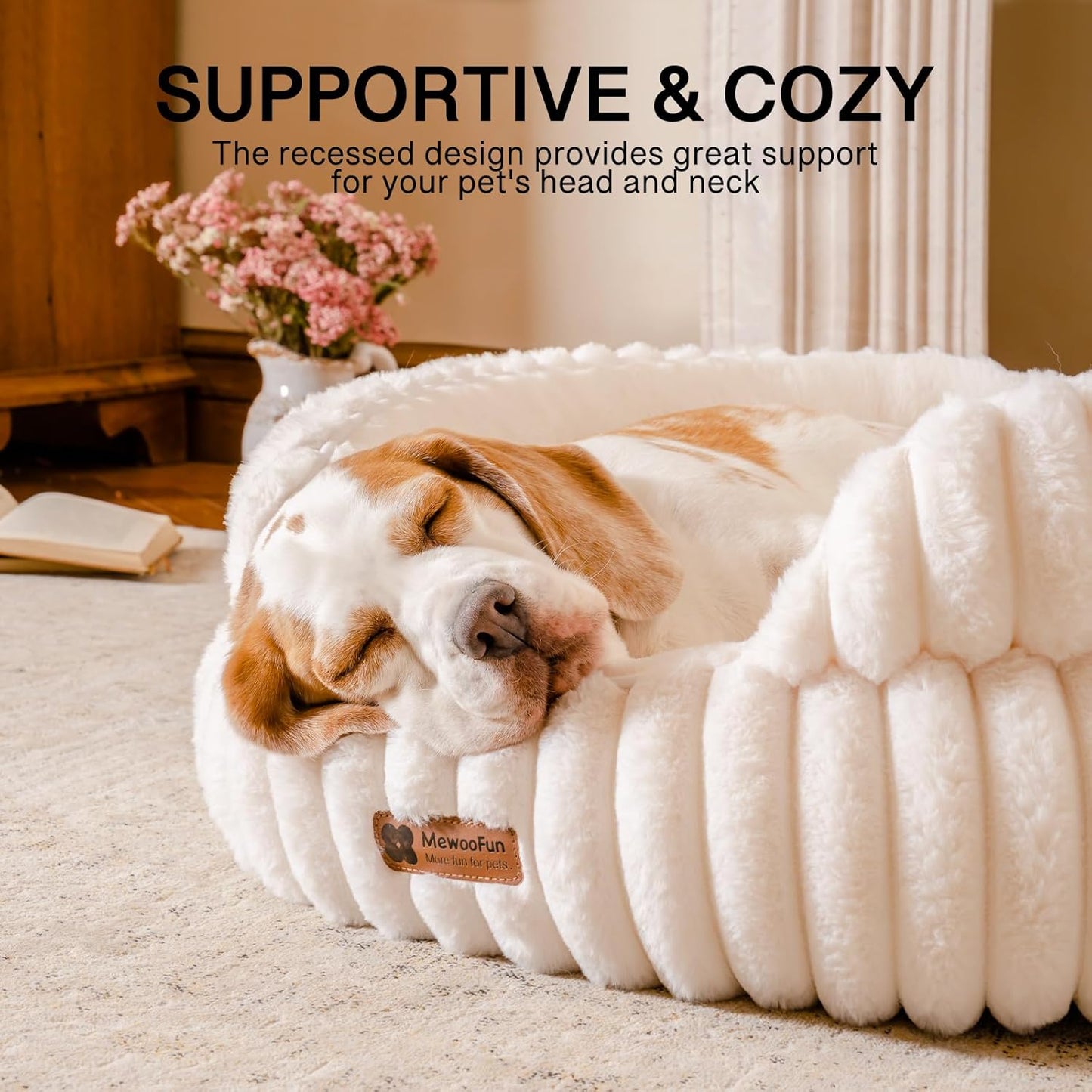 MEWOOFUN Cat Beds for Indoor Cats, Washable Dog Bed for Small Dogs, Round Pet Bed for Puppy and Kitten with Anti-Slip Bottom (Beige, 20"x20"x8")