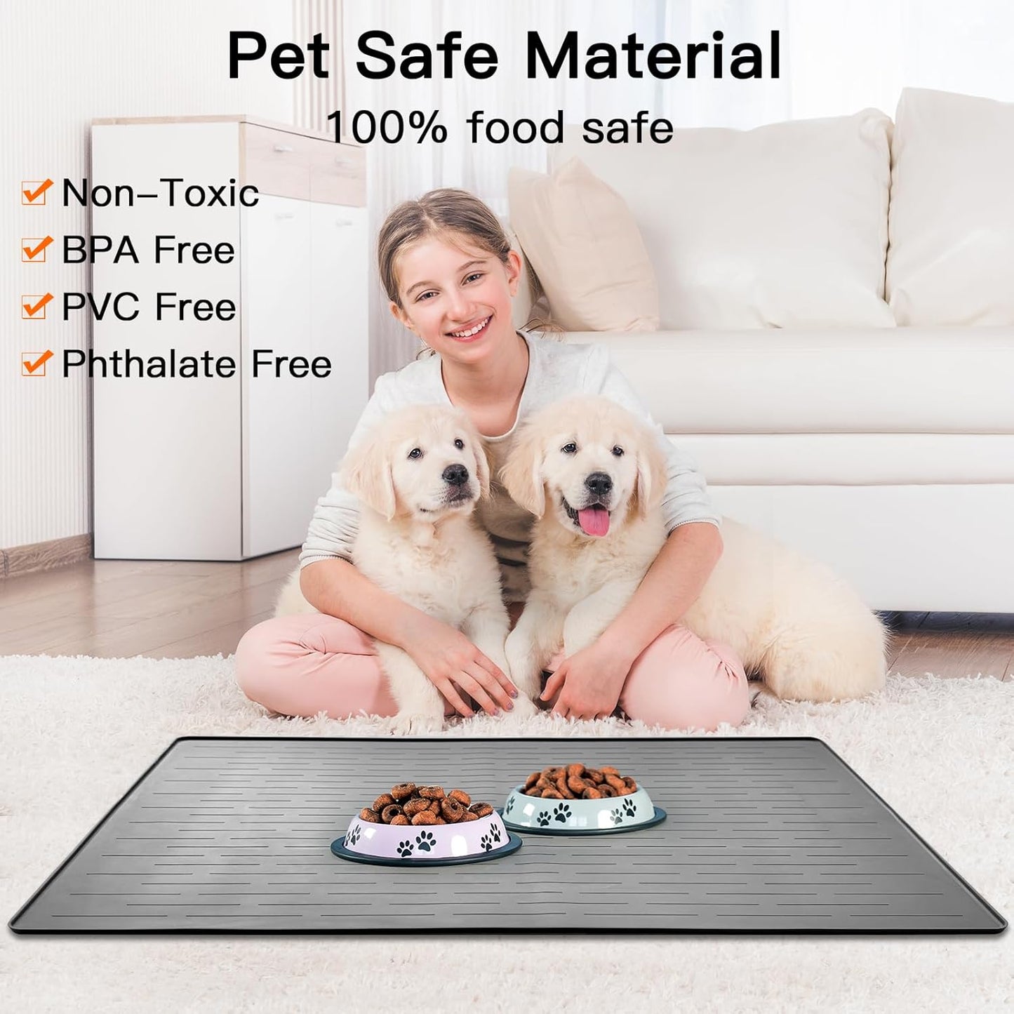 39.4"x29.5" Largest Pet Food Mat, Silicone Dog Mats for Food and Water, Nonslip Pet Feeding Mats for Floors,Dog Cat Bowl Mat with Raised Edges, Gray Green