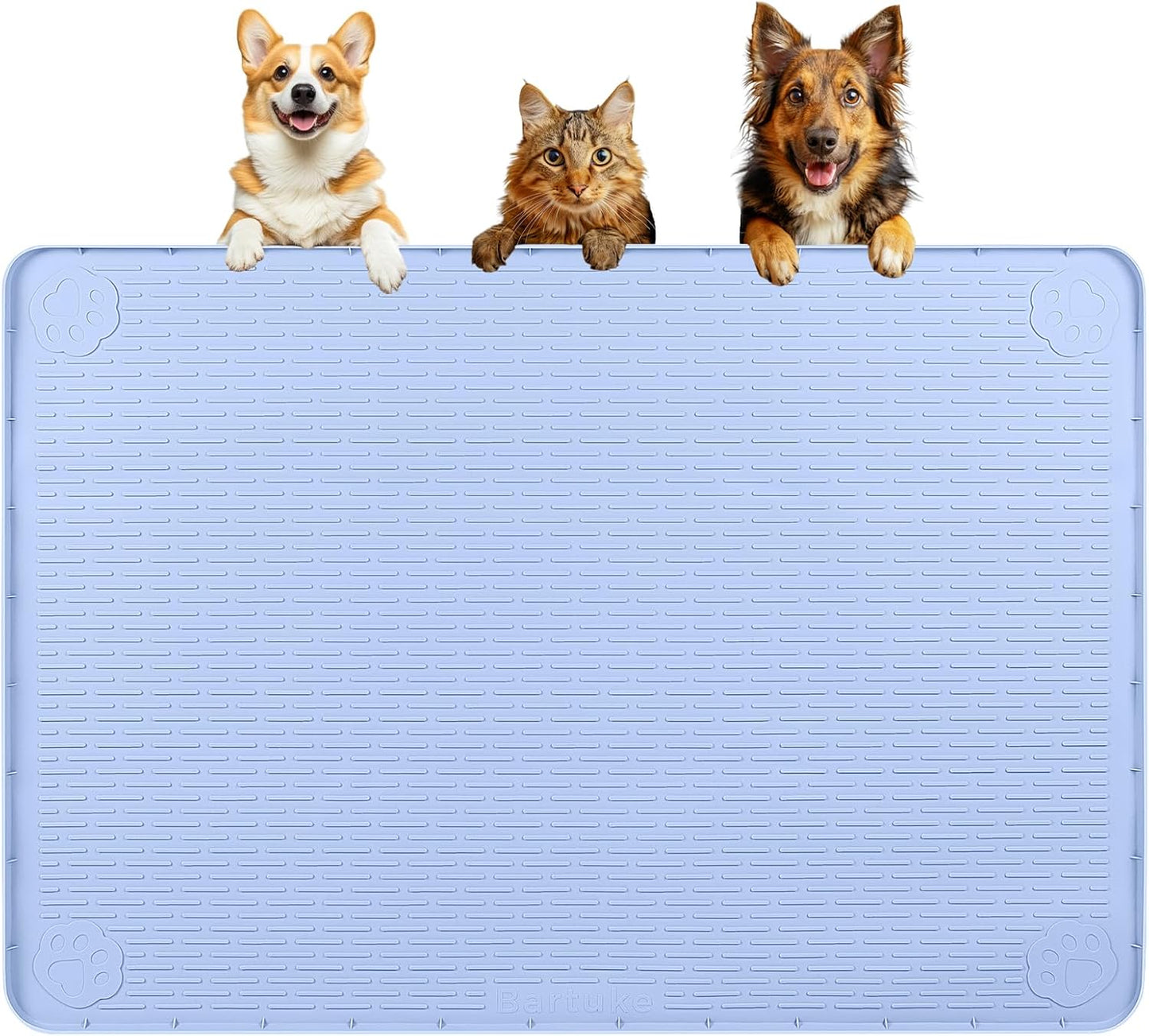 Dog Food Mat, Extra Large 40" x 28" Silicone Pet Feeding Mat with Raised Edge Pet Placemat for Small, Medium, and Large Pets Non-Slip, Easy to Clean (Blue)