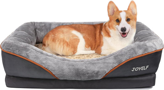JOYELF Medium Memory Foam Dog Bed Orthopedic Dog Bed & Sofa with Removable Washable Cover and Squeaker Toy as Gift