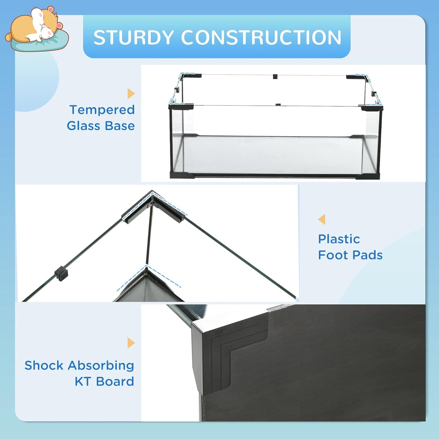 PawHut Large Hamster Cage with Deep Tempered Glass Bottom, 3 Tiers Hamster Tank with Running Wheel, Hut, Water Bottle, Dish, Rat Cage for Syrian, Dwarf, Gerbils, Mouse, 31" x 19" x 21.5", Black