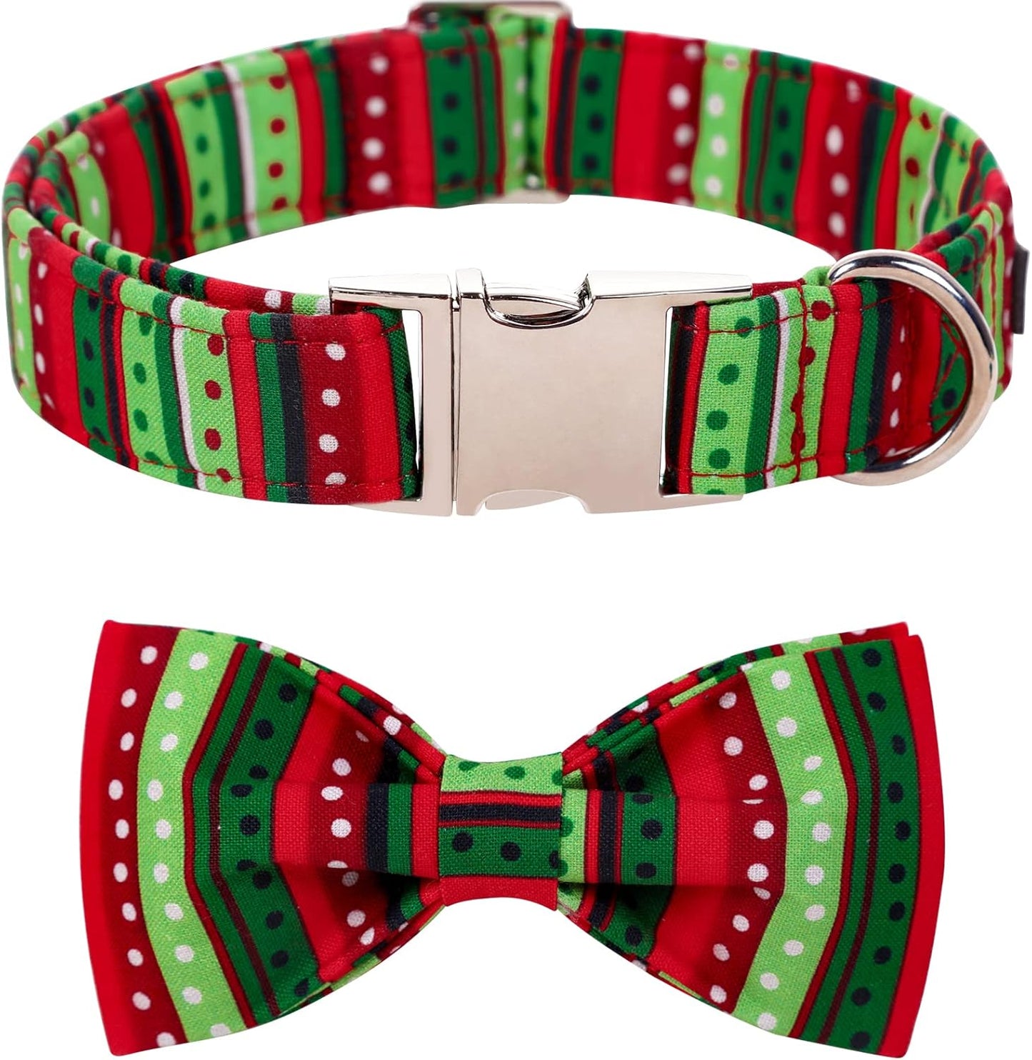 Lionet Paws Christmas Dog Collar with Bowtie, Dog Bowtie Collar with Metal Buckle for Dogs, Adjustable Comfortable Dog Collar Girl Boy Gift, L, Neck 16-24 in
