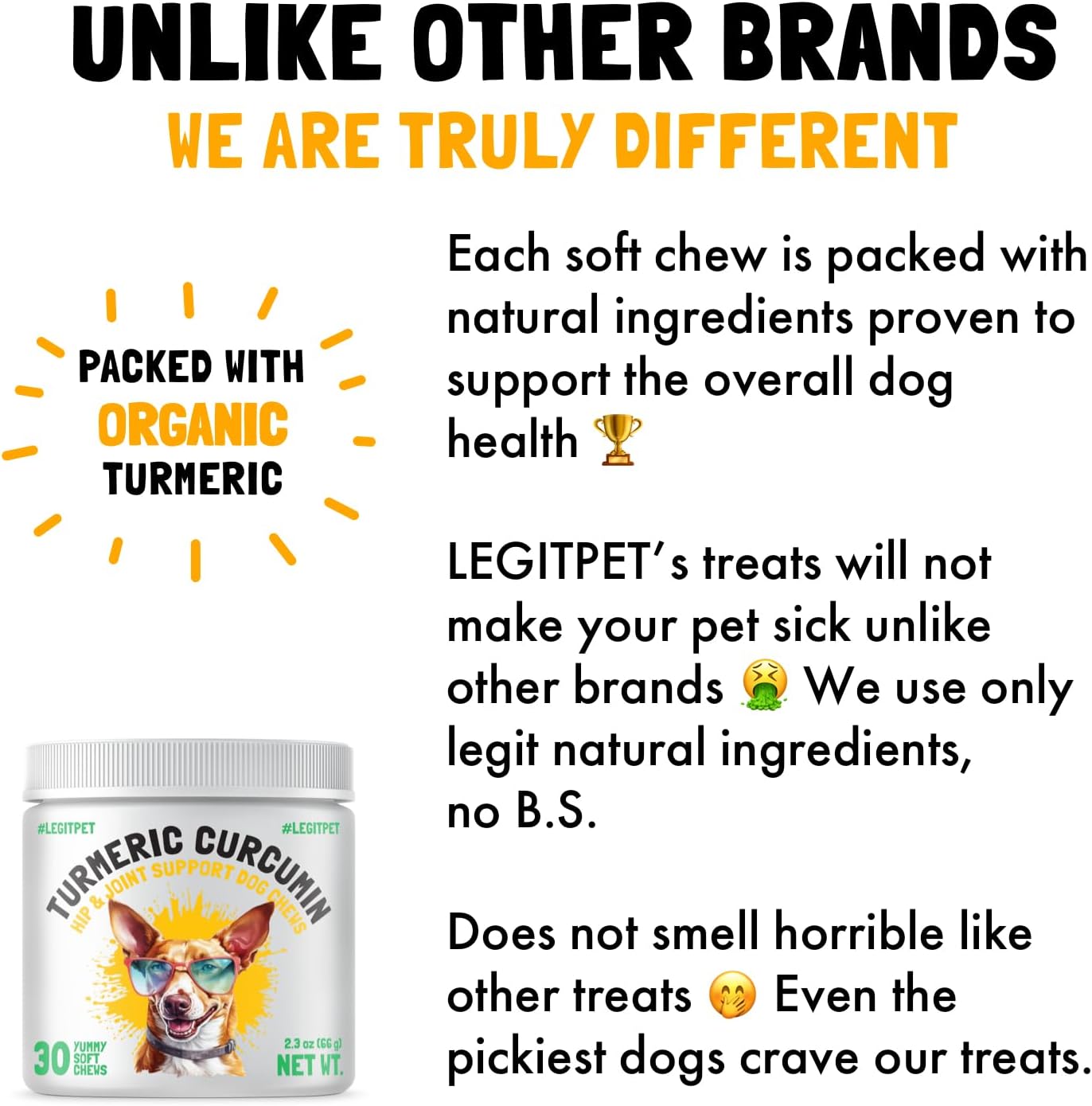 LEGITPET Turmeric Curcumin Hip & Joint Supplement for Dogs – Supports Mobility, Comfort & Overall Wellness – with Collagen & BioPerine – 30 Chews