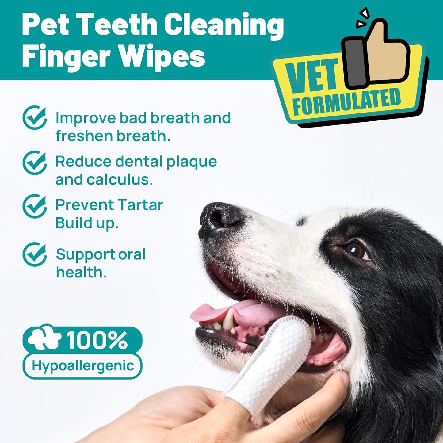 Dog Dental Care Finger Wipes - Teeth Cleaning Finger Wipes for Dog & Cats - Tooth Brushing Kit Dental Wipes for Dog - Reduces Plaque & Freshens Breath (50 PCS, Beef)