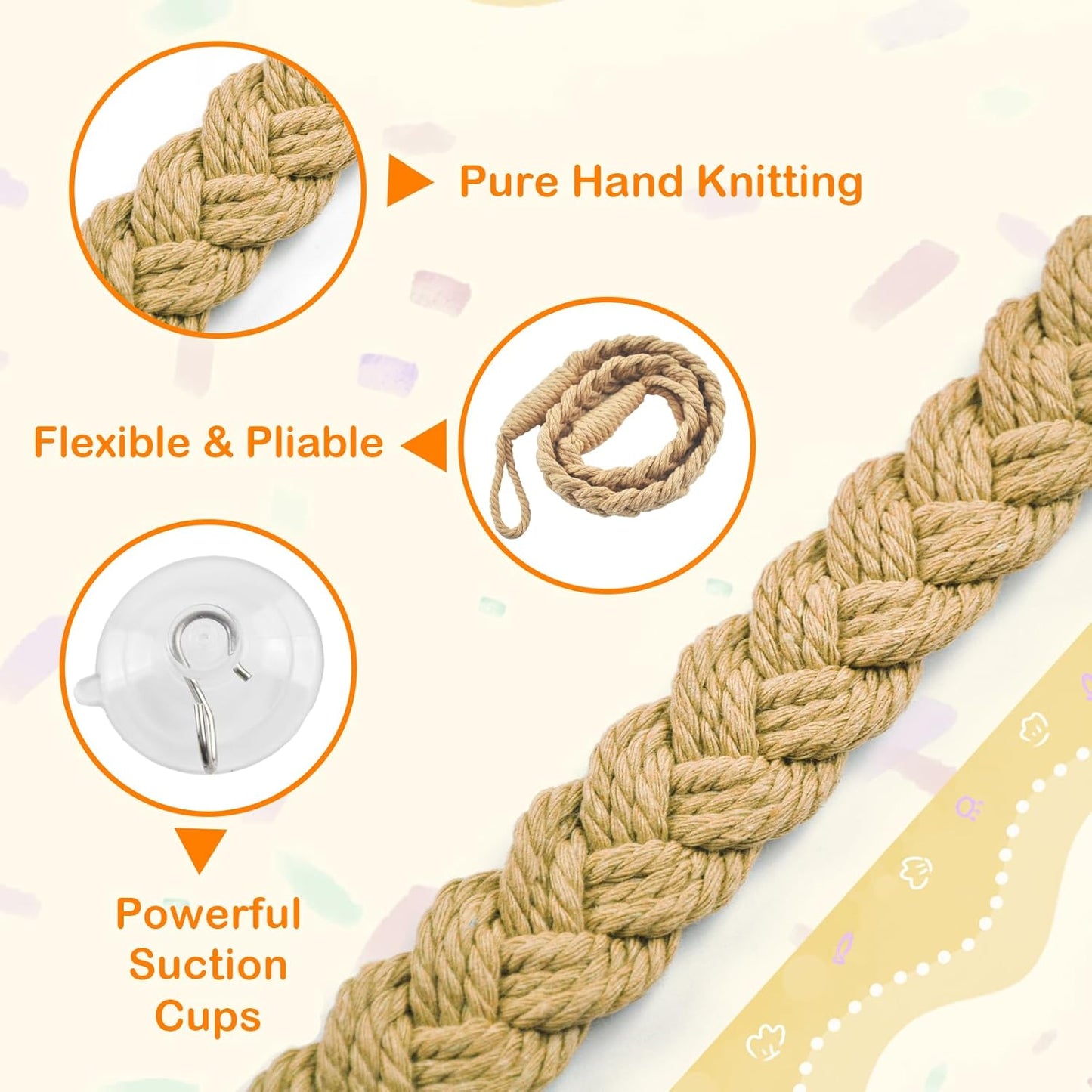 2PCS Hermit Crab Climbing Toys,Hermit Crab Rope Ladder Decor Reptile Hanging Vines Toys Hermit Crab Supplies Reptiles Habitat Tank Terrarium Accessories for Lizard Leopard Gecko Tree Frog(Flaxen)