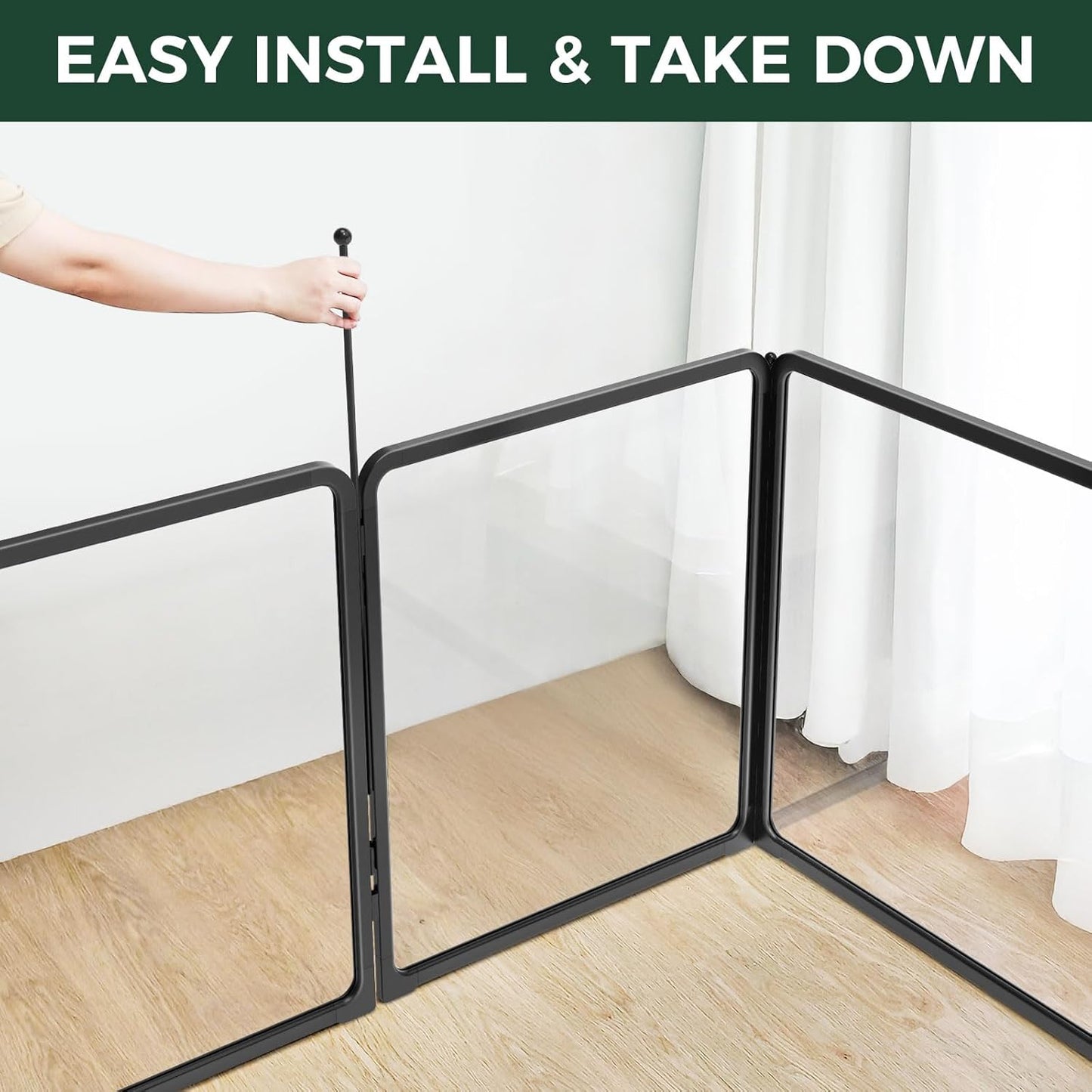 FXW Homeplus Unleashed Indoor Dog Playpen - Stress-Free and Safe Play, Heavy Duty 24 Inch 4 Acrylic Panels + 4 Wire Panels Dog Pen for Puppy and Small Dogs, Black│Patented