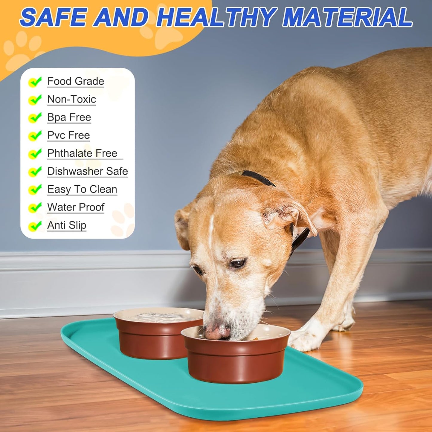 Silicone Pet Feeding Mat with Raised Edge for Food and Water, Dog Bowl Mats, Cat Bowls Placemat with High Lip for Floor Waterproof, Rubber Tray for Cats and Dogs 19 x 12 x0.7 Dark Turquoise