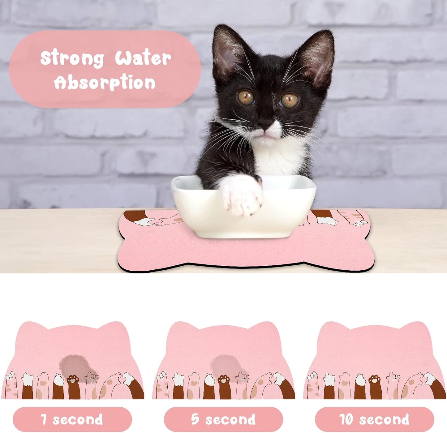Pet Feeding Mats - Absorbent Cat Food & Water Mats, Pink, 17.7 * 9.8 inch