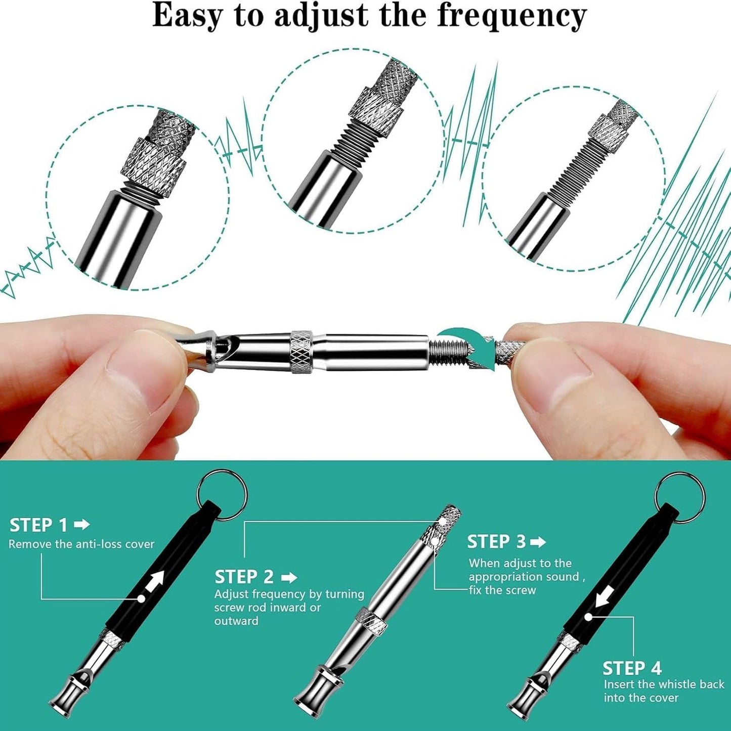 3 PCS Dog Whistles Set, Adjustable Recall Dog Training Whistle Silent Dog Whistle to Stop Barking with Lanyard,Dog Clicker(Black)