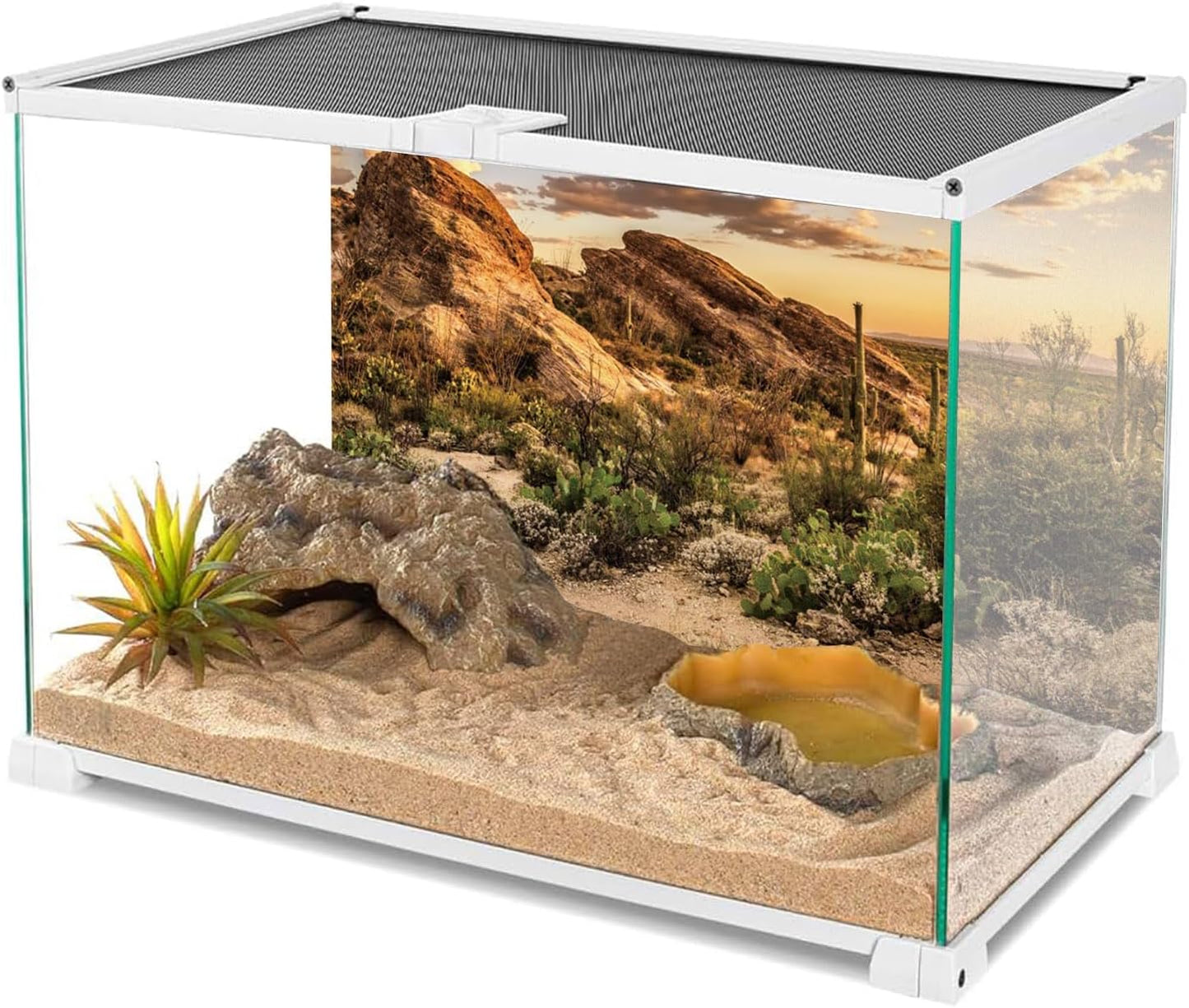 AWERT Terrarium Background 36x18 inches Reptile Habitat Background Blue Sky Oasis Cactus Sun and Desert Terrarium Background Polyester Terrarium Background