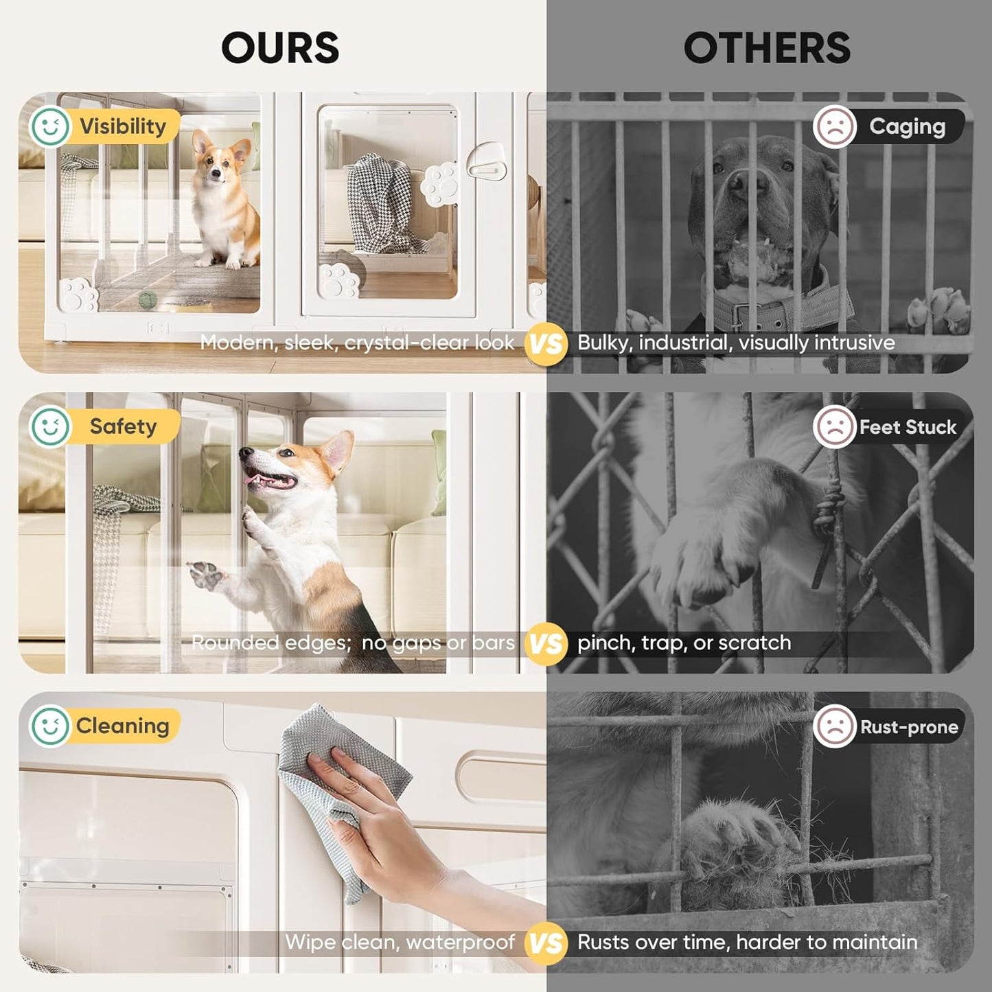 Acrylic Clear Dog Play Pen Indoors, Puppy Playpen with Door for Small Dogs Puppies, Transparent Plastic Pet Playpen Cage Fence Crate Kennel for Cat Kitten Rabbit Bunny Ferret etc (White-10 Panels)