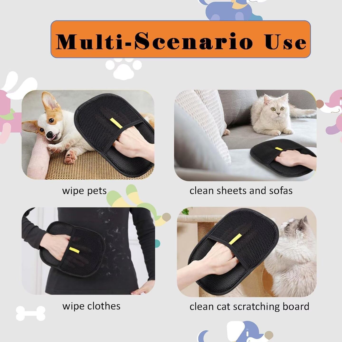 Pet Hair Removal Glove for Cats & Dogs, Electrostatic Grooming Gloves for Pet Hair, Reusable Double Sided Static Hair Remover for Couch, Furniture, Carpet & Car Seat (1 PCS)