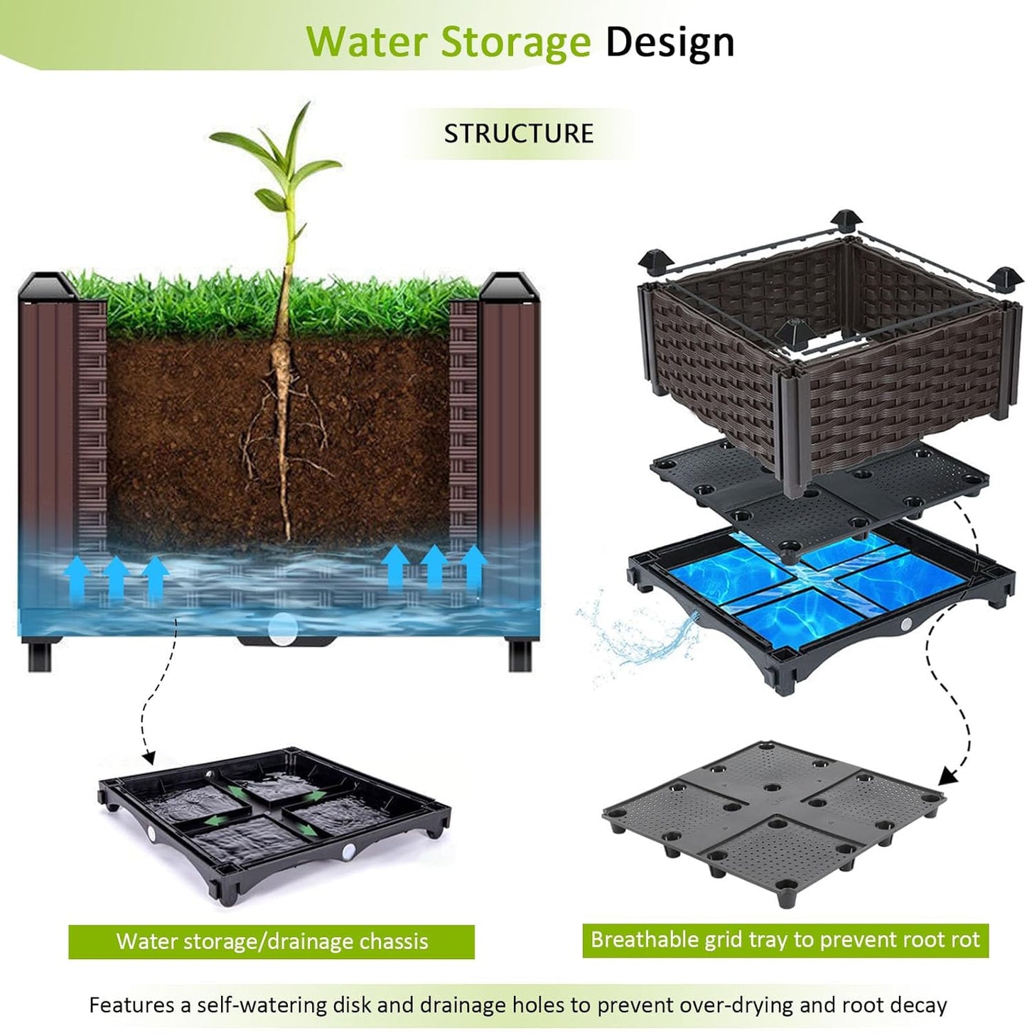 Large Planters for Outdoor Plants pots Elevated Garden Boxes Raised Garden Bed Garden Patio Balcony Deck to Planting Flowers Vegetables Tomato and Herbs
