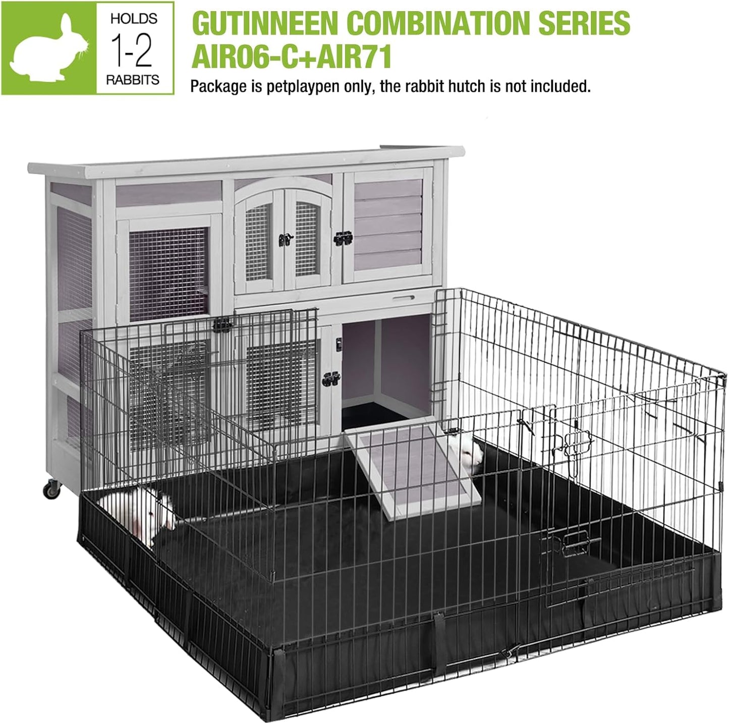 GUTINNEEN Rabbit Hutch Indoor Outdoor Bunny House Guinea Pig Cage on Wheel with Plastic Tray 47inch