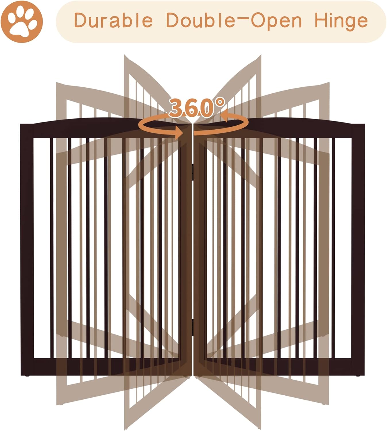 Freestanding Pet Gate for Dogs, Foldable Wooden Dog Gate for House Indoor, Tall Pet Fence for Stair, Doorway,Hall, Support Feet Included, 3 Panels 32",Brown