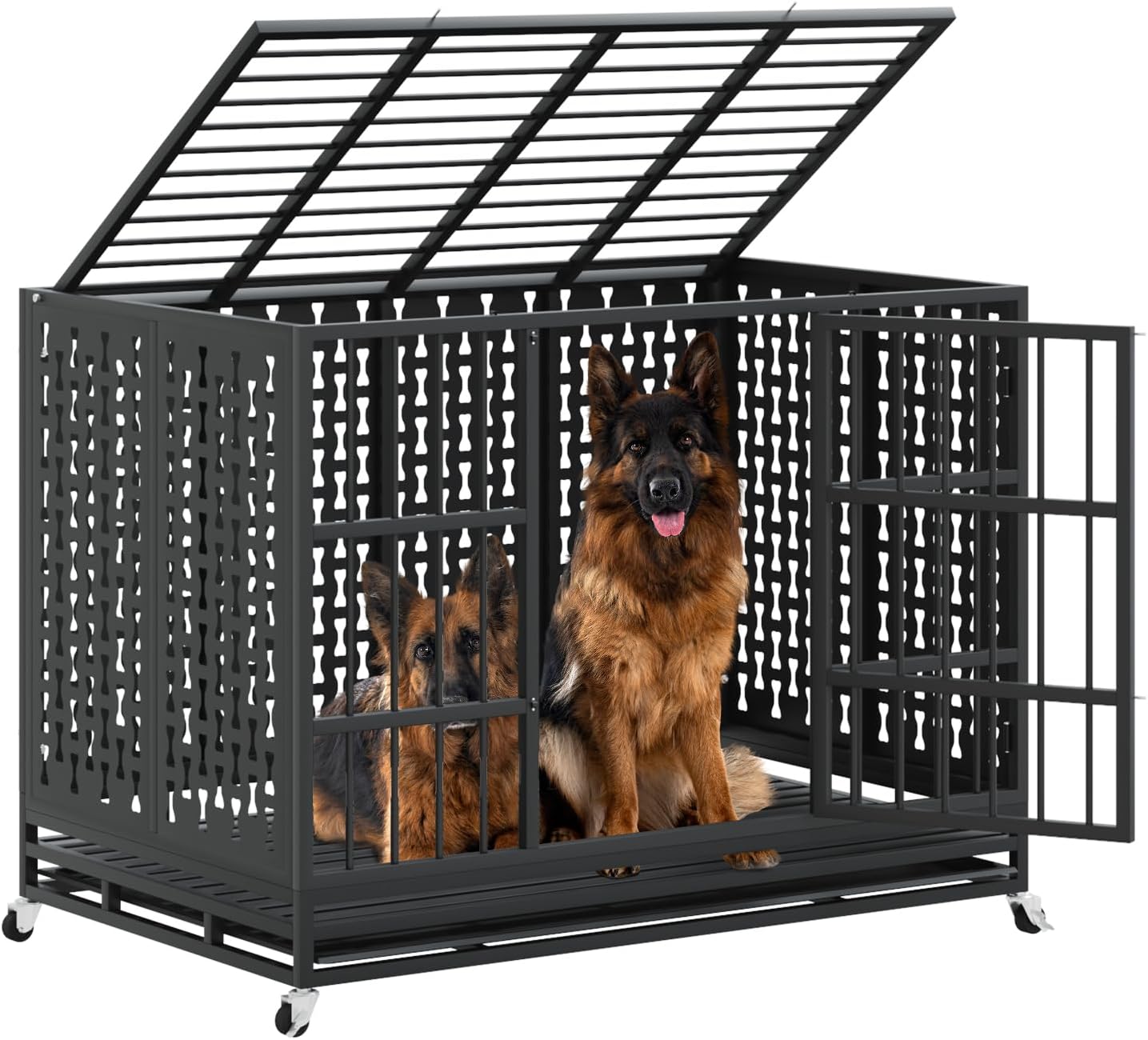 LEMBERI 48/42/38 inch Indestructible Heavy Duty Dog Crate, High Anxiety Extra Large Dog Cage for Large Dogs, XL Steel Escape Proof Dog Kennel with Wheels and Removable Tray