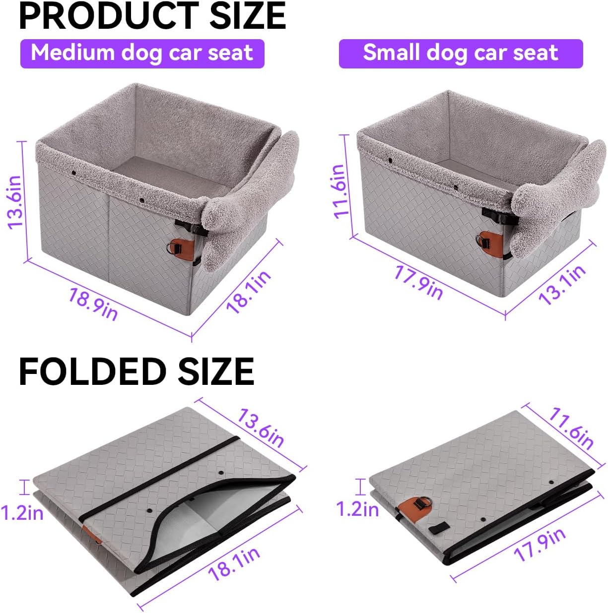 Dog Car Seats for Small Medium Dogs,PU Leather Car Seat Boosters,Foldable Puppy Cat Carseats (Grey, Medium Dog)