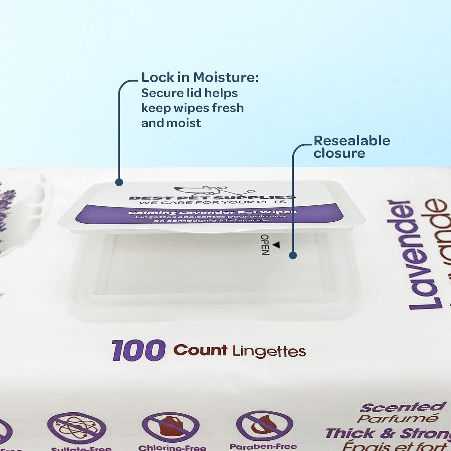 Best Pet Supplies Pet Grooming Wipes for Dogs & Cats,Deodorizer for Coats & Dry, Itchy, or Sensitive Skin, Clean Ears, Paws, Body, & Butt - Calming Lavender, 400 Count