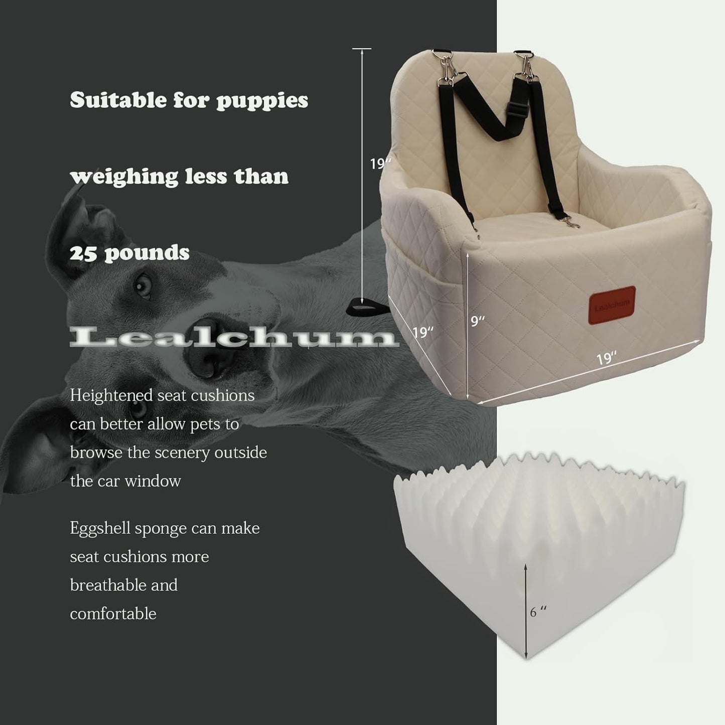 Dog Booster Car Seat,Ultra Soft Fabric & Filling Memory Foam,Elevated Cushion,3 Straps & Safety Belt Channel,Anti-Slip Base,Fully Detachable and Washable(Beige,Medium)