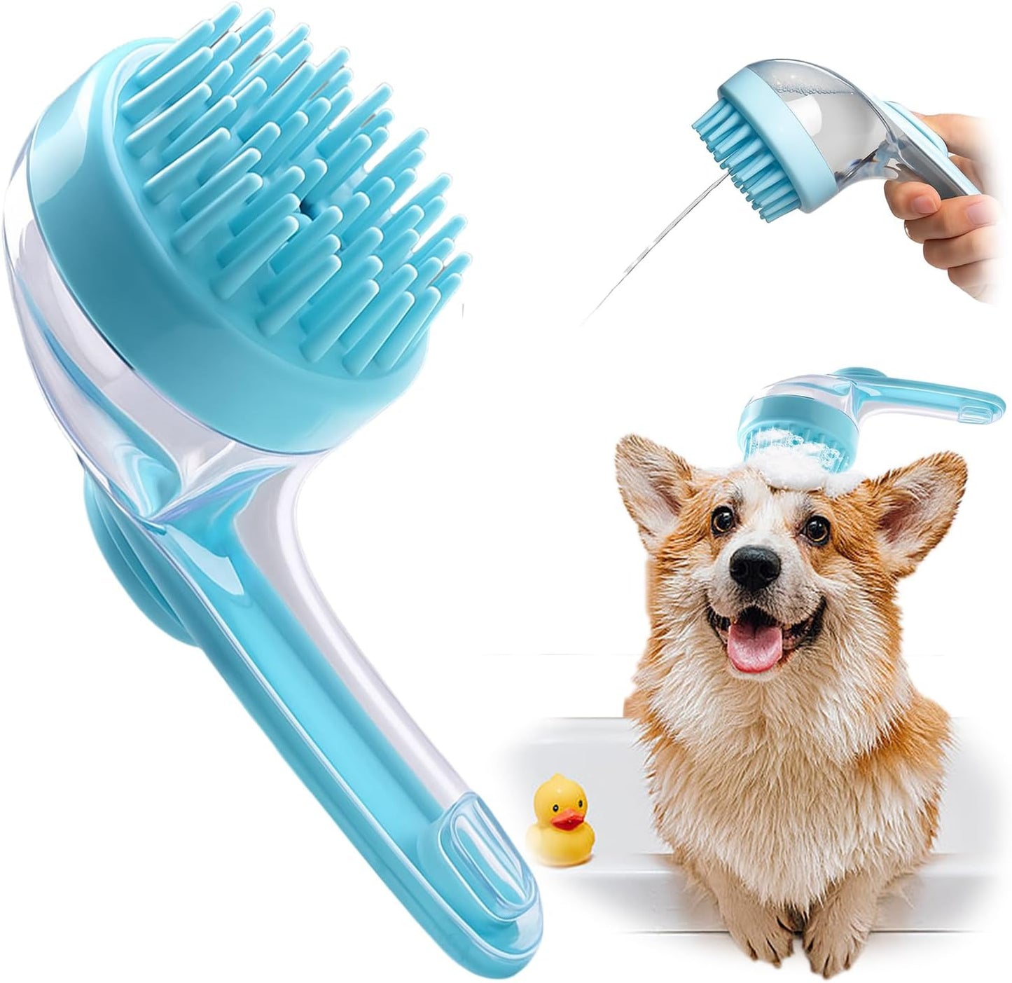 Dog Bath Brush, Silicone Pet Bath Brush with Soap Dispenser,Deep Cleansing & Gentle Massage for Dogs & Cats, Suitable for Long & Short Hair, Easy Grip, Bathing & Grooming(Blue)