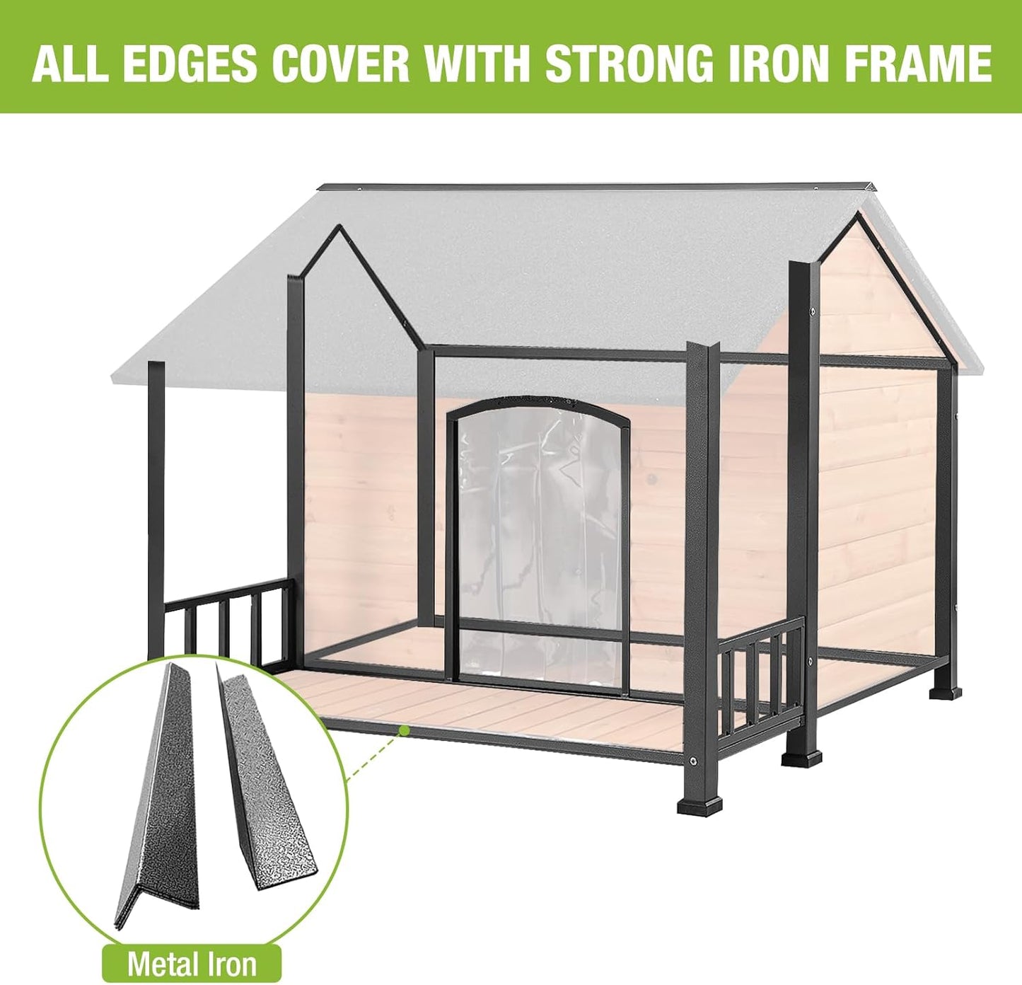 Gutinneen Large Dog House Outdoor Dog Kennel with All-Around Iron Frame Dog Cage Perfect for Small & Medium & Large Dogs,Roomy