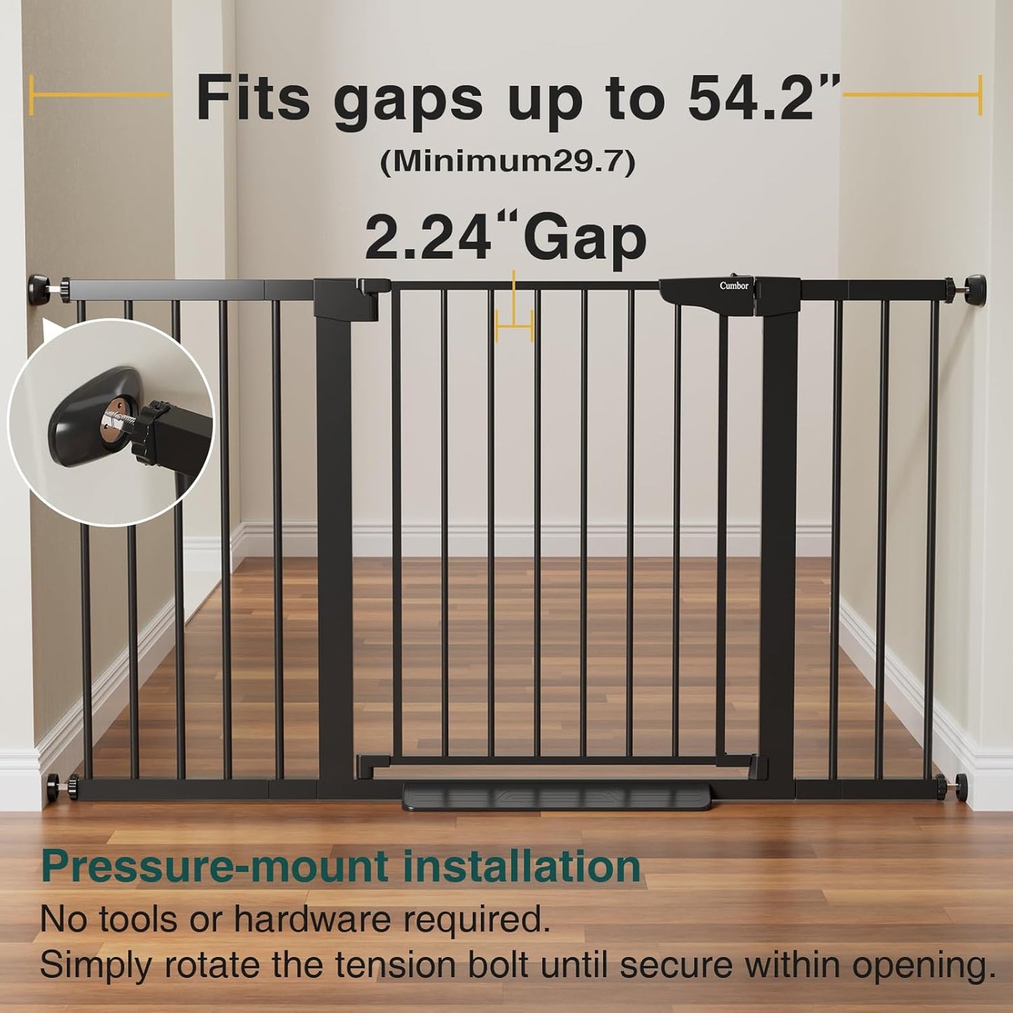 Cumbor 2 Pack 29.7-54.2" Baby Gate for Stairs, Mom's Choice Awards Winner-Auto Close Dog Gate for doorways, Easy Install Pressure Mounted Pet Gate Indoor, Walk Thru Wide Safety Gate for Dog, Black