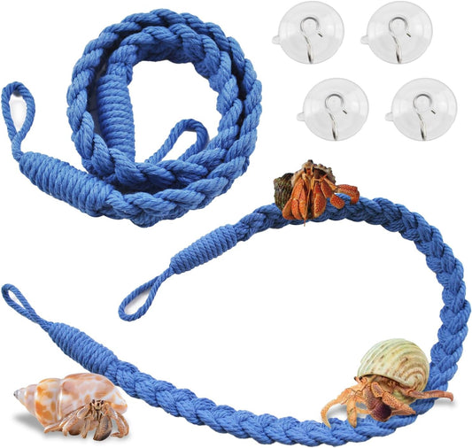 2PCS Hermit Crab Climbing Toys,Hermit Crab Rope Ladder Decor Reptile Hanging Vines Toys Hermit Crab Supplies Reptiles Habitat Tank Terrarium Accessories for Lizard Leopard Gecko Tree Frog(Blue)