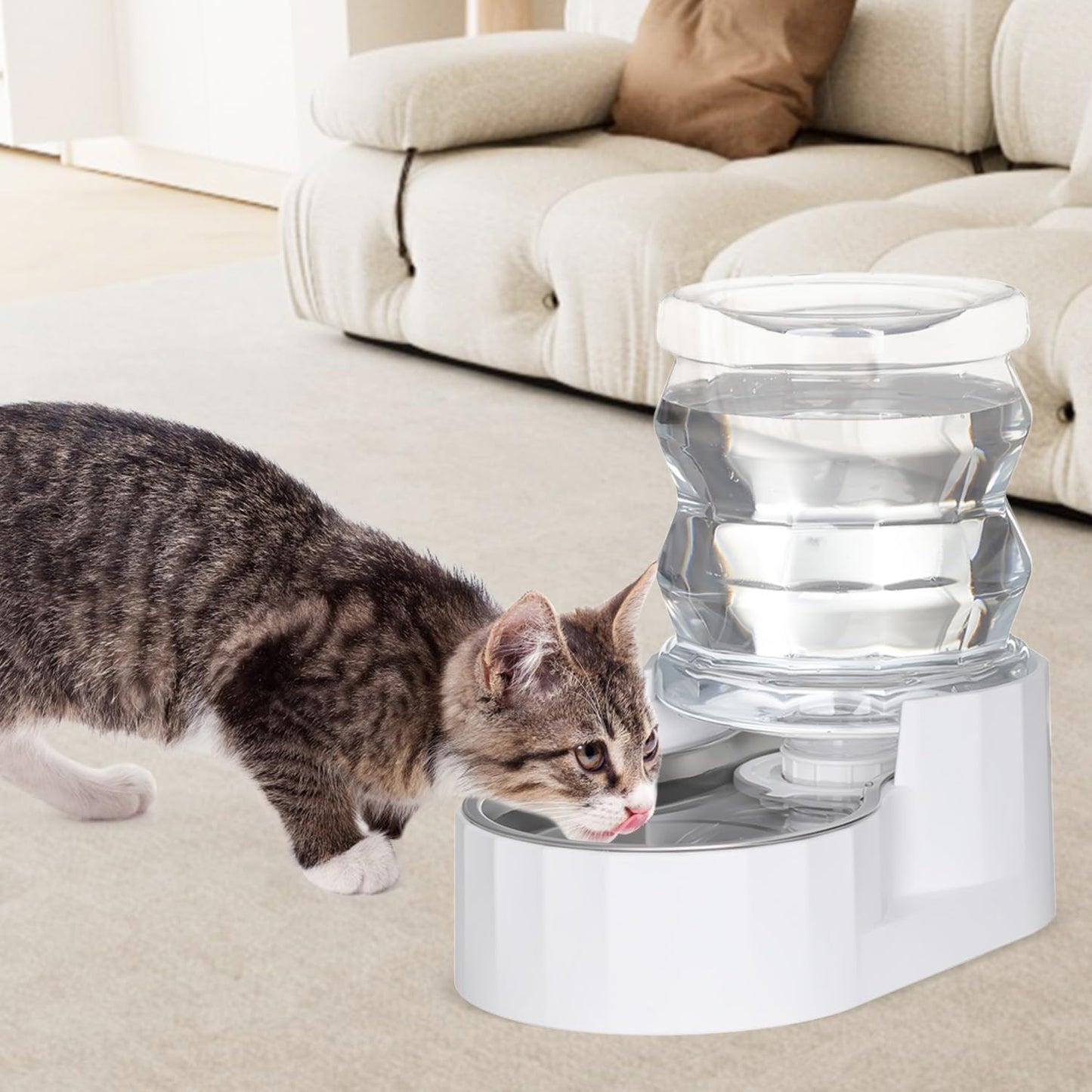 Sfozstra Automatic Gravity Dispenser for Cats: 4L White Stainless Steel Water Bowl Feeder - Great for Family Homes and Outdoor Activities